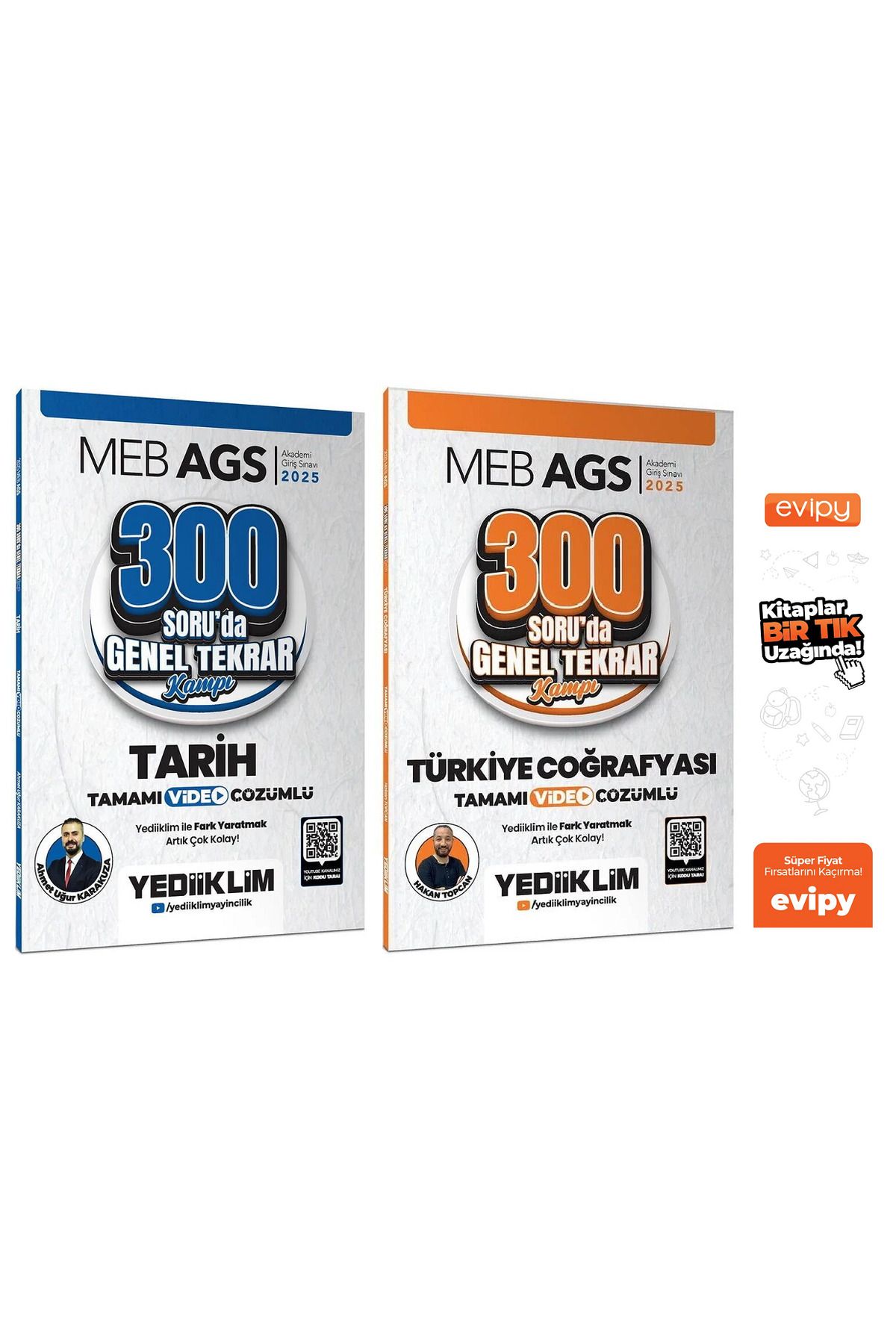 Yediiklim Yayınları 2025 MEB-AGS Tarih + Türkiye Coğrafyası 600 Soruda Genel Tekrar Kampı 2 Kitap - Ahmet Uğur Karakuza