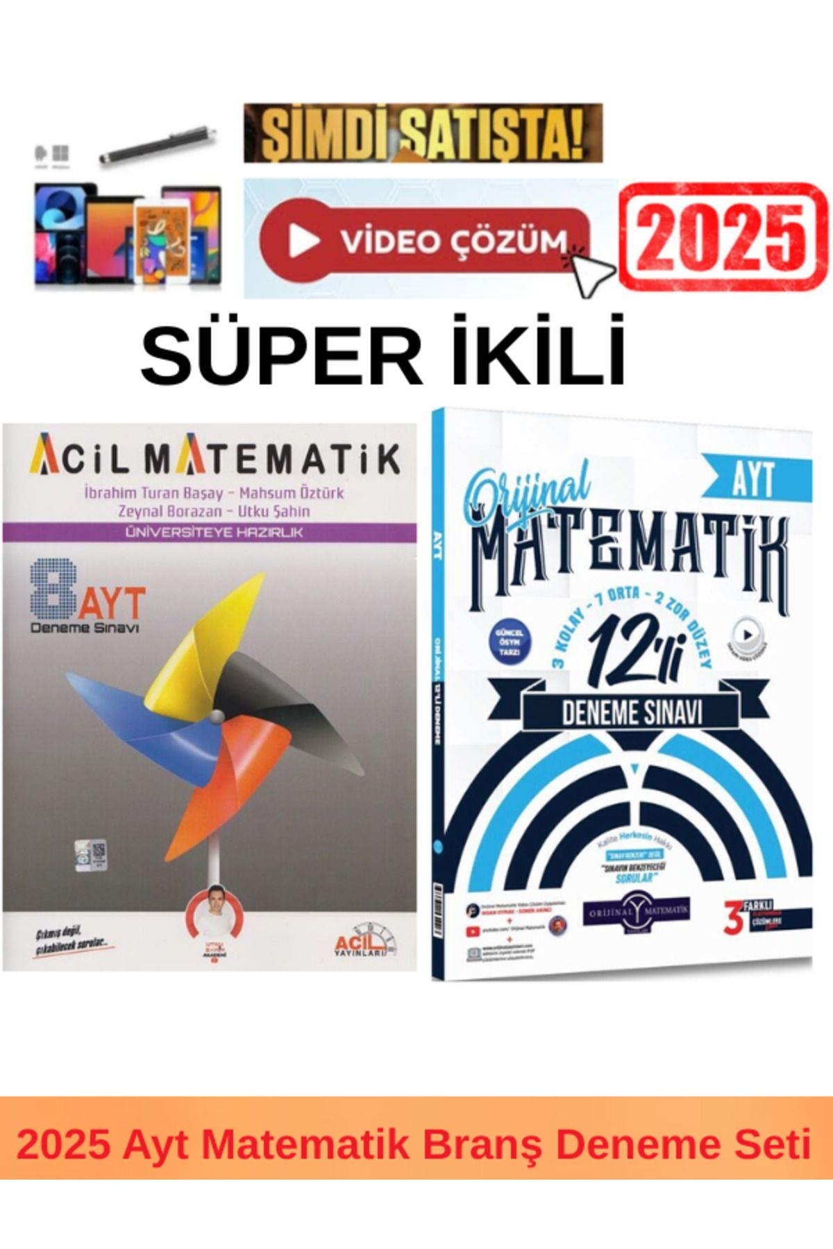 Acil Yayınları 2025 Ayt Matematik 8 Deneme+Orijinal Ayt Matematik 12 Deneme+ Kalem