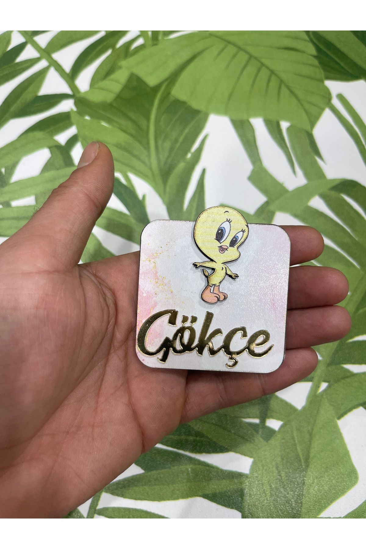 ELF REKLAM Sarı Kuş Figürlü Ahşap Baskılı Pleksi Yazılı Magnet 10 Adet
