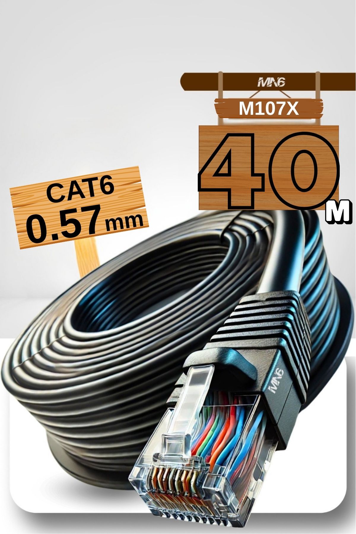 MN6 M107X 40 Metre internet kablosu/CAT6 iki kat korumalı UTP 0,57MM/İç dış mekan/40M ethernet kablosu