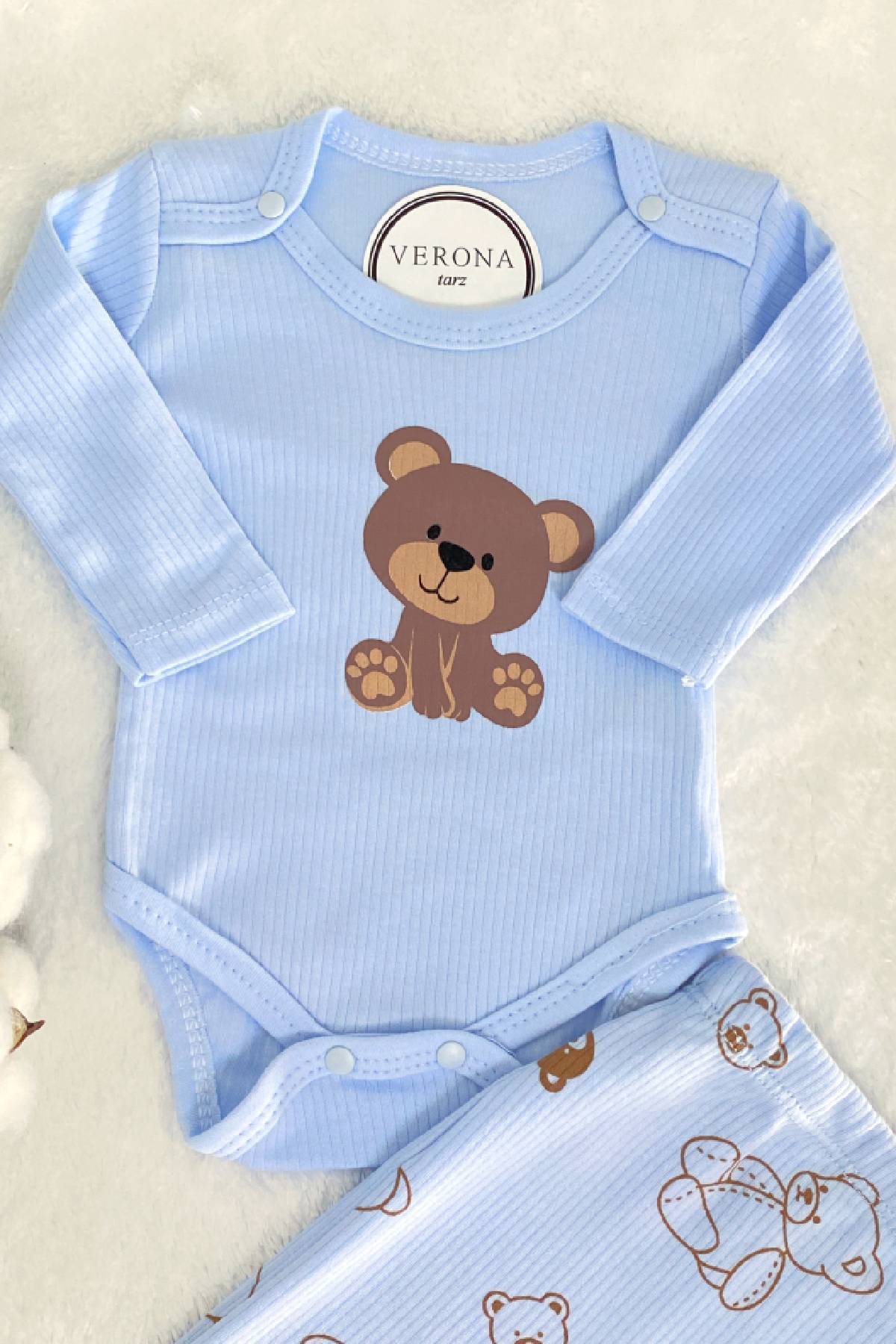 VERONA TARZ Kız Erkek Bebek Ayıcıklı 2li Takım 2 Parça Alt Üst Çıtçıtlı Body Takımı Mevsimlik Yenidoğan Kıyafeti fotoğrafı 5 (önizleme)