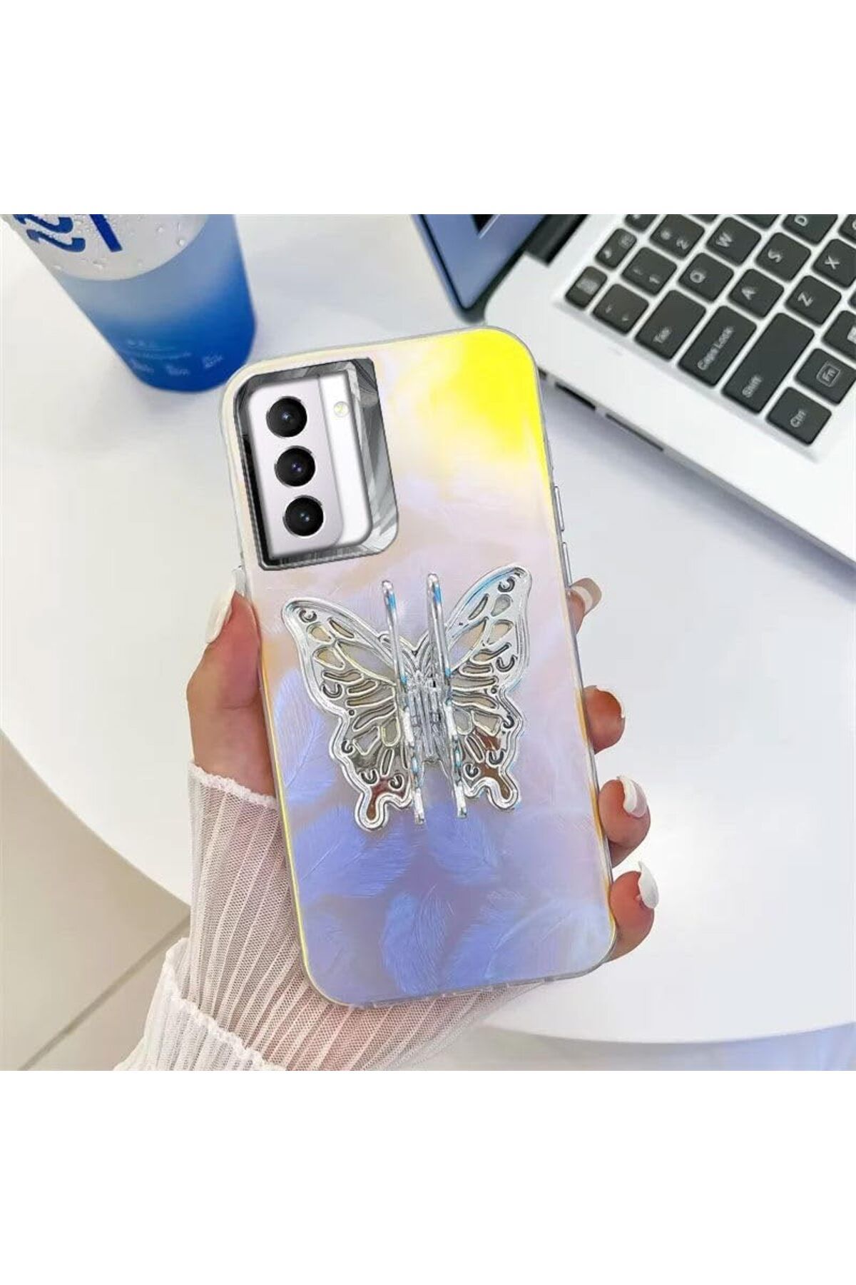 STOREMAX EMN Galaxy S24 FE ile Uyumlu Kılıf Zebana Standlı Kelebek Silikon Kılıf Desen 1 Cİ ST5 113363