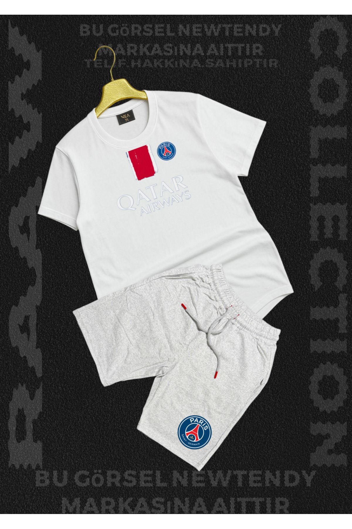 NEW TRENDY COLLECTİON Paris Qatar Airways Baskılı Beyaz Tişört basket Şort Erkek Spor Takım Kombin Yazlık
