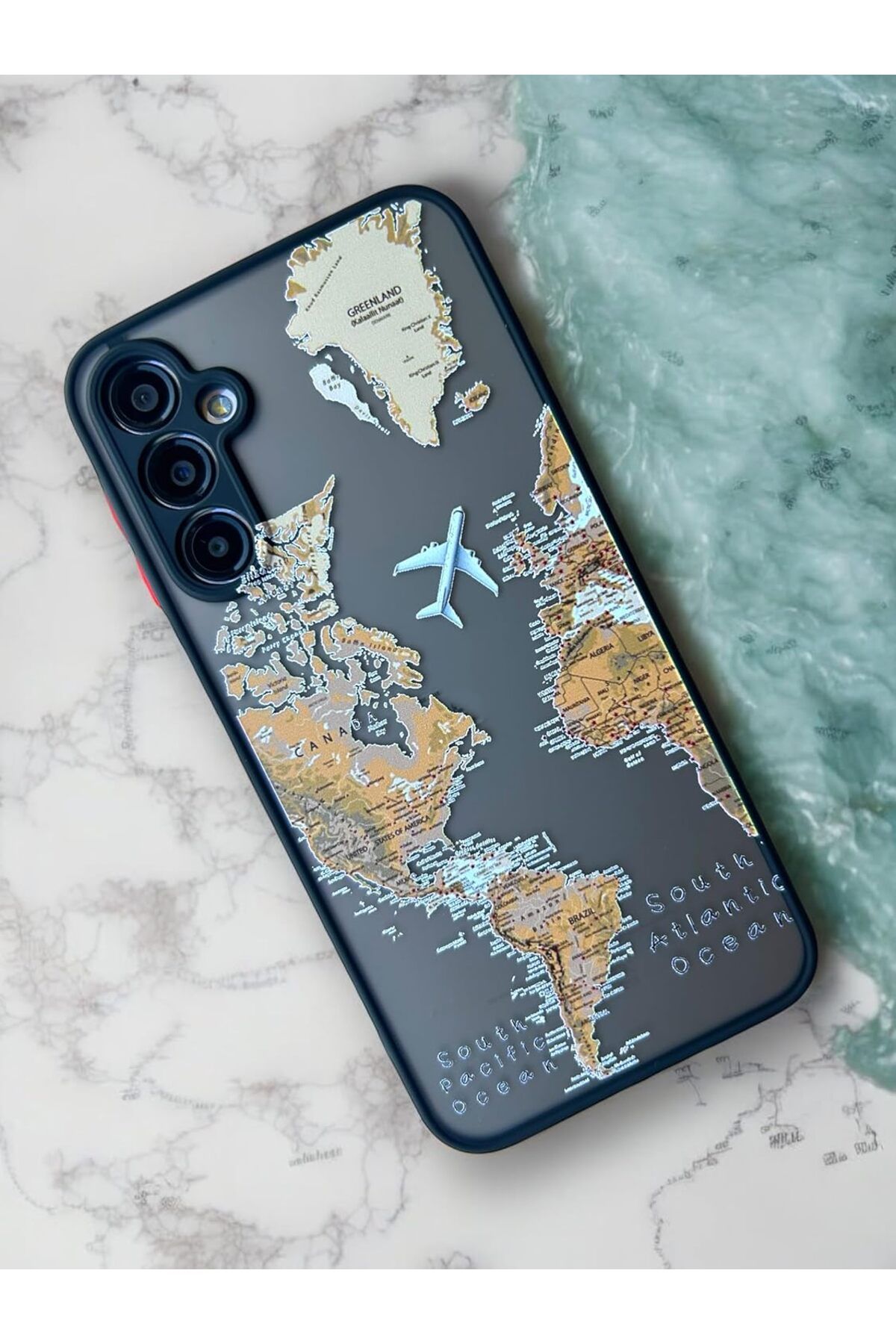 ÇAĞUR Eser Galaxy A24 Uyumlu Dünya Harita Desenli Kamera Korumalı Mat Transparan Plastik Arka Kapak Tpu
