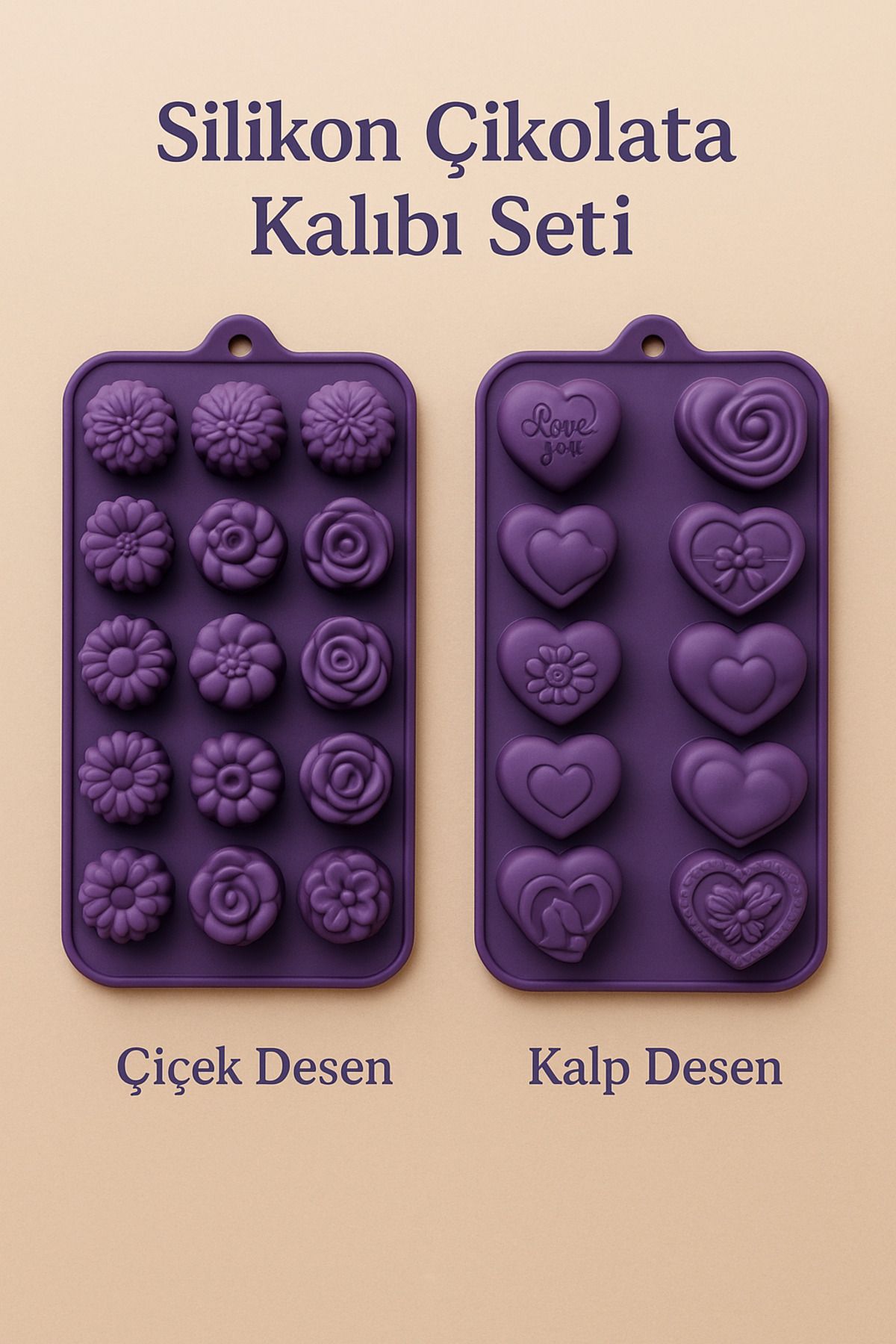 CKM silikon Çiçek & Kalp Desenli Silikon Çikolata Kalıbı Seti – 2’li