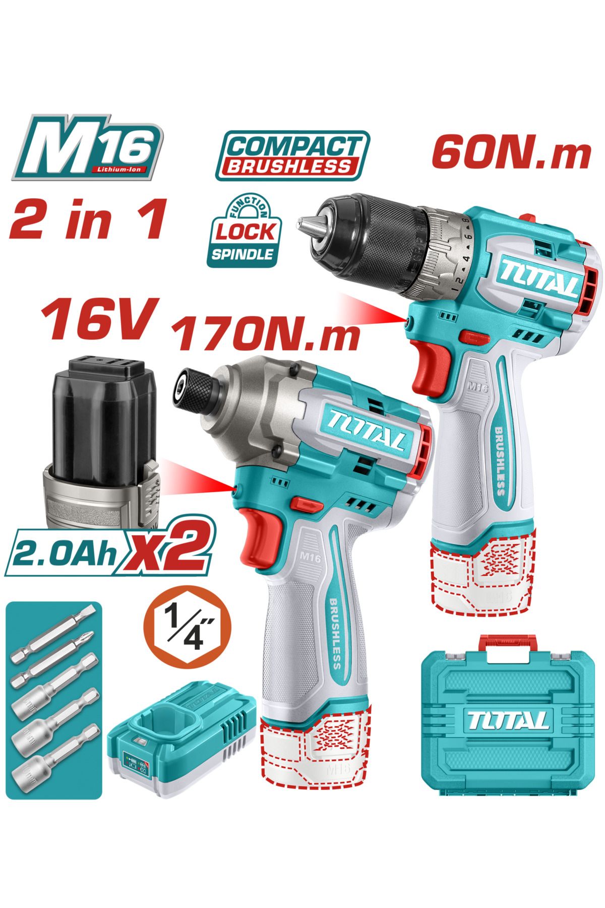 TOTAL Avantaj Seti 16V MATKAP VE DARBELİ VİDALAMA TOSLI240968E NMS HIRDAVAT