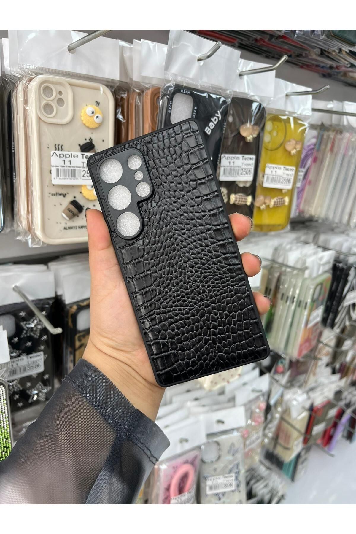 TECNOTREND GALAXY S25 ULTRA Dokulu Yüzey Çekmeye Dayanıklı Cep Telefon Kılıfı Pu Deri Kaplamalı Yumuşak