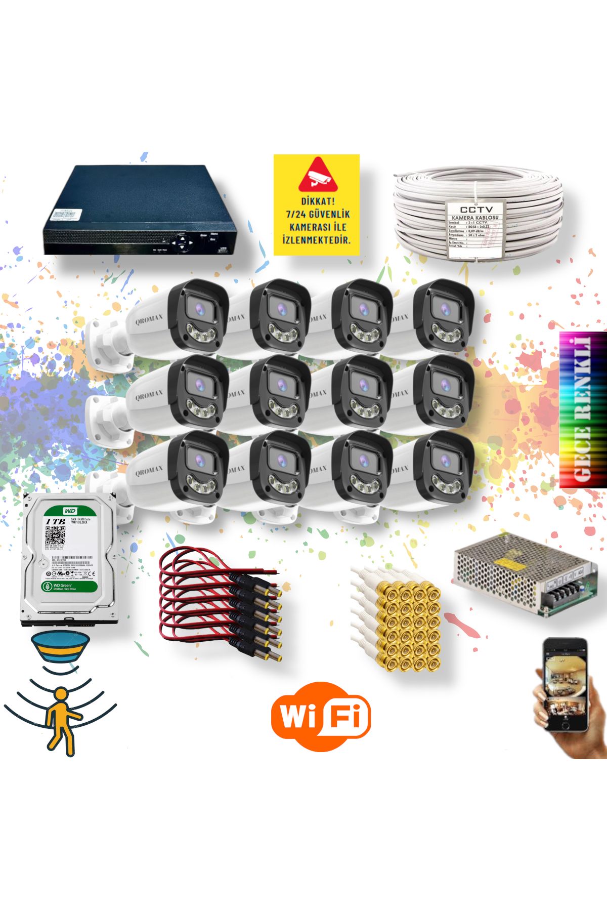 qromax 12 Kameralı Gece Renkli Hareket Algılayan SONY Lensli Güvenlik Kamerası Seti 2304W-9016