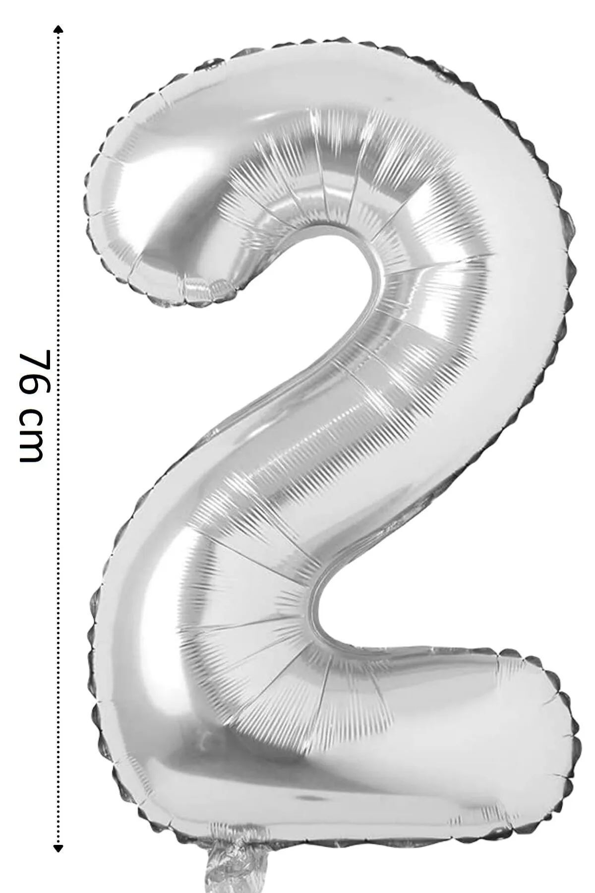 Store 2 Rakam Balon Gümüş Renk Folyo Balon 76 cm 34 inç Helyum Balon 2 Yaş Balon Gümüş 2 Sayı Folyo Balon