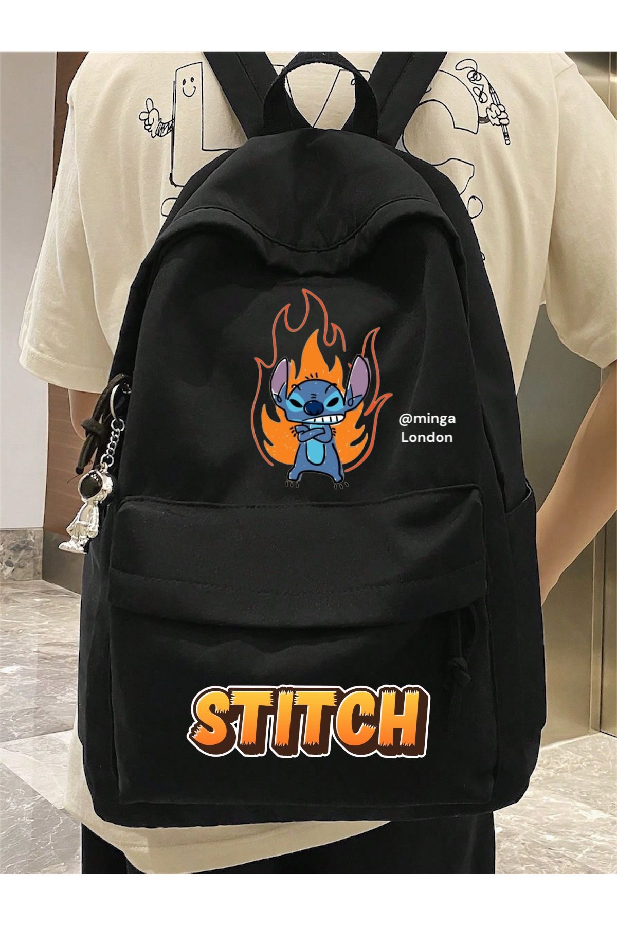 Minga London Helfire Stitch Alt Üst Baskılı Okul, Dershane, Kurs Baskılı Sırt Çantası -Minga London