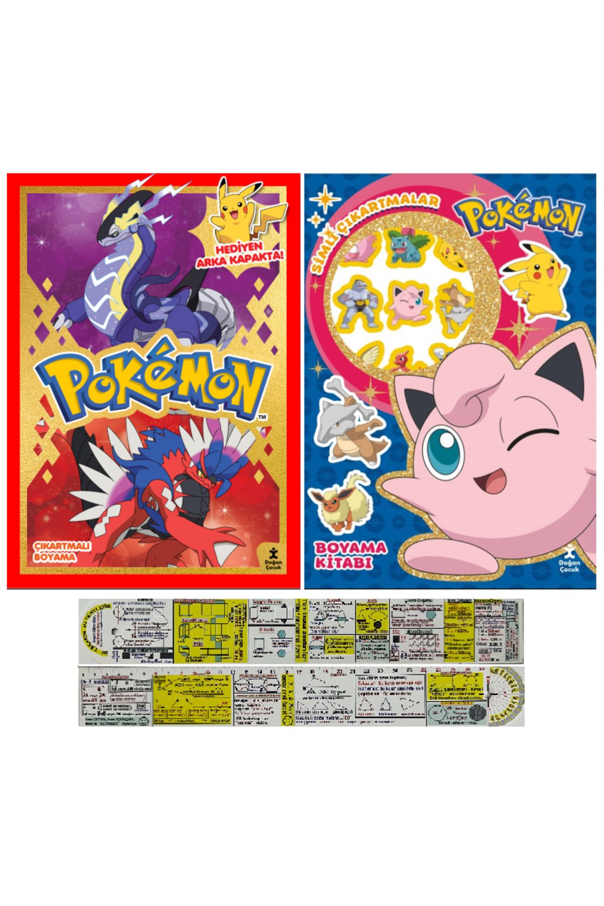 Doğan Çocuk Pokemon Çıkartmalı Boyama Kitabı + Simli Çıkartmalar 2'li Set + Mat. Öğreten Cetvel