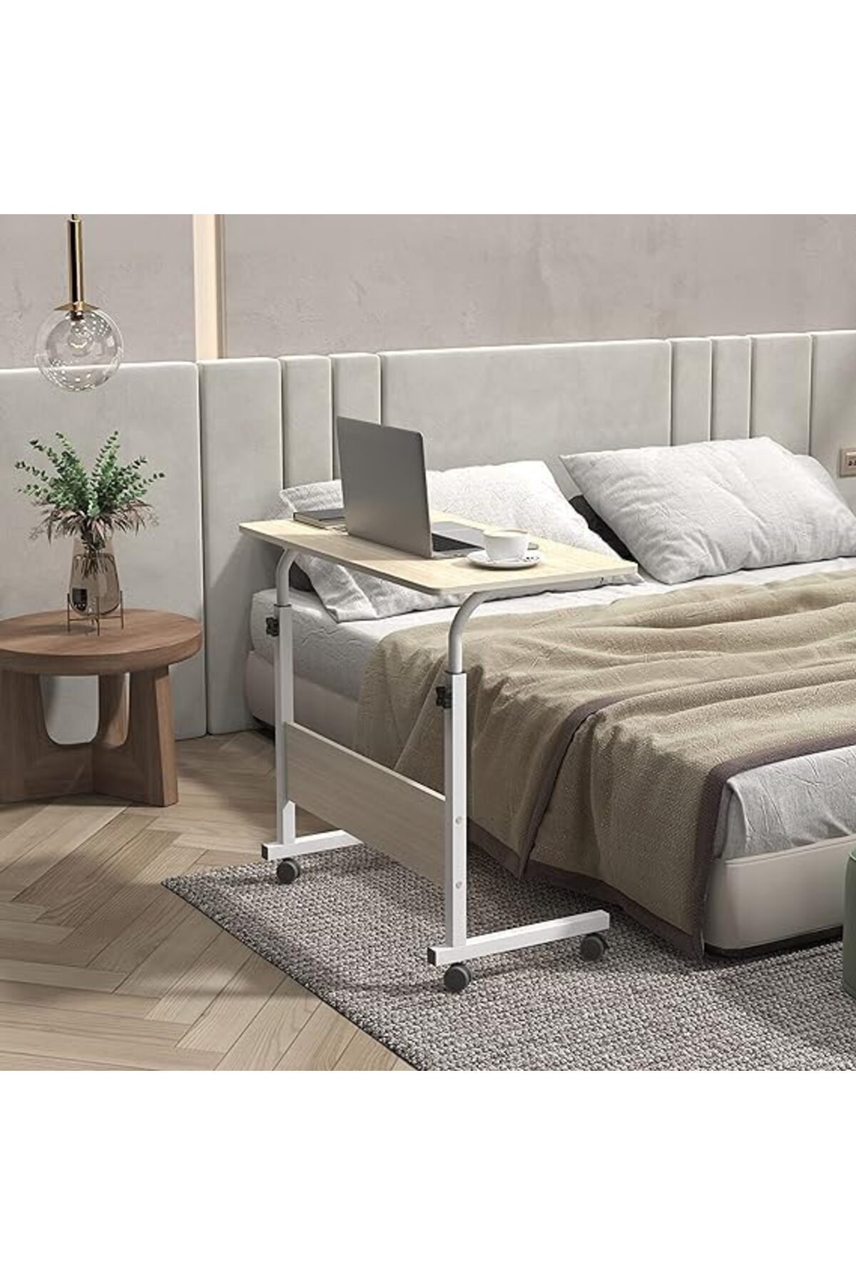 🖥️ طاولة لاب توب قابلة للتعديل 90×40 سم – بيج مع عجلات للسرير والأريكة و لابتوب
