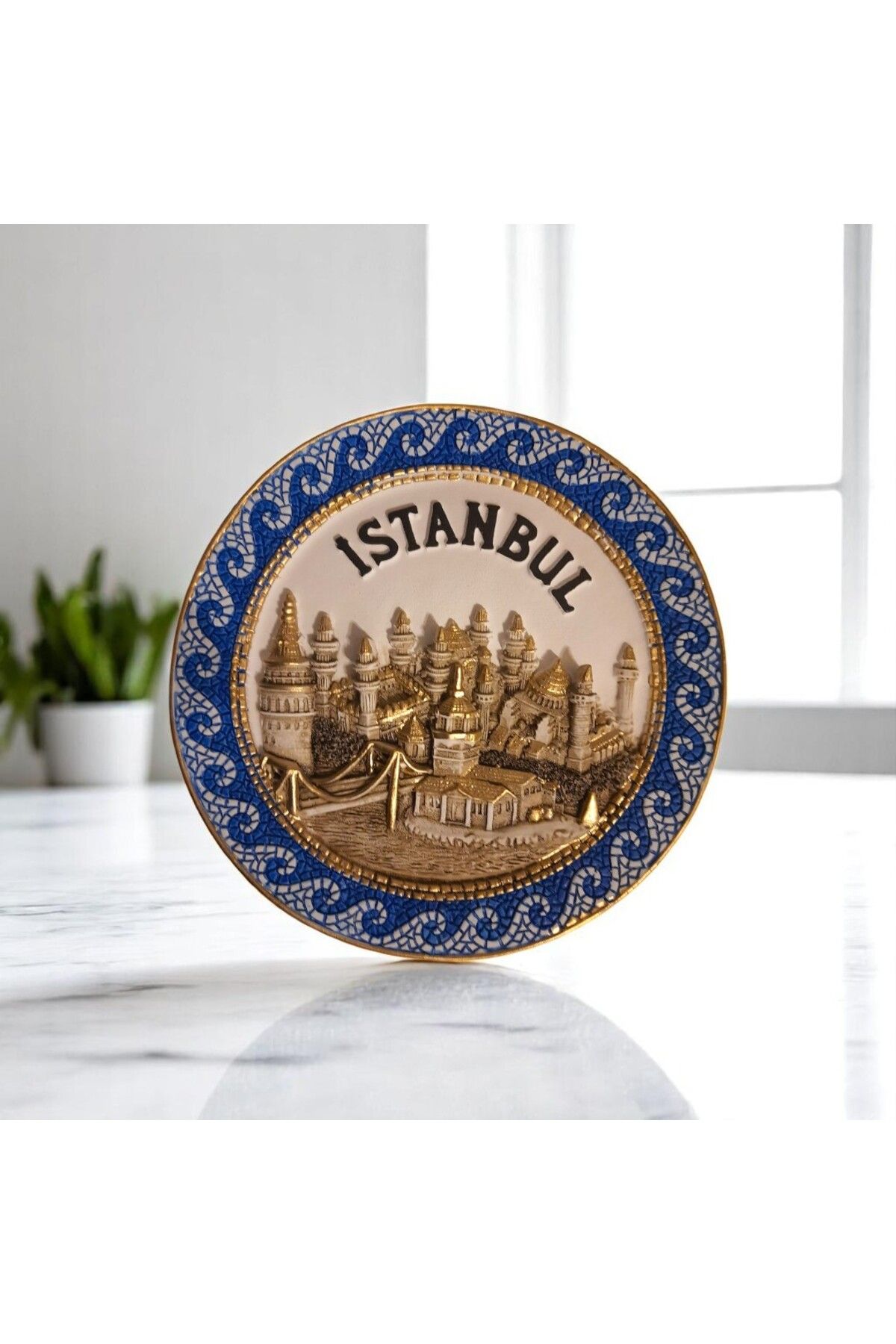 MEVLANA BAZAAR İstanbul Seramik Tabak Duvar Masa Süsü Dekor 18 CM Mavi