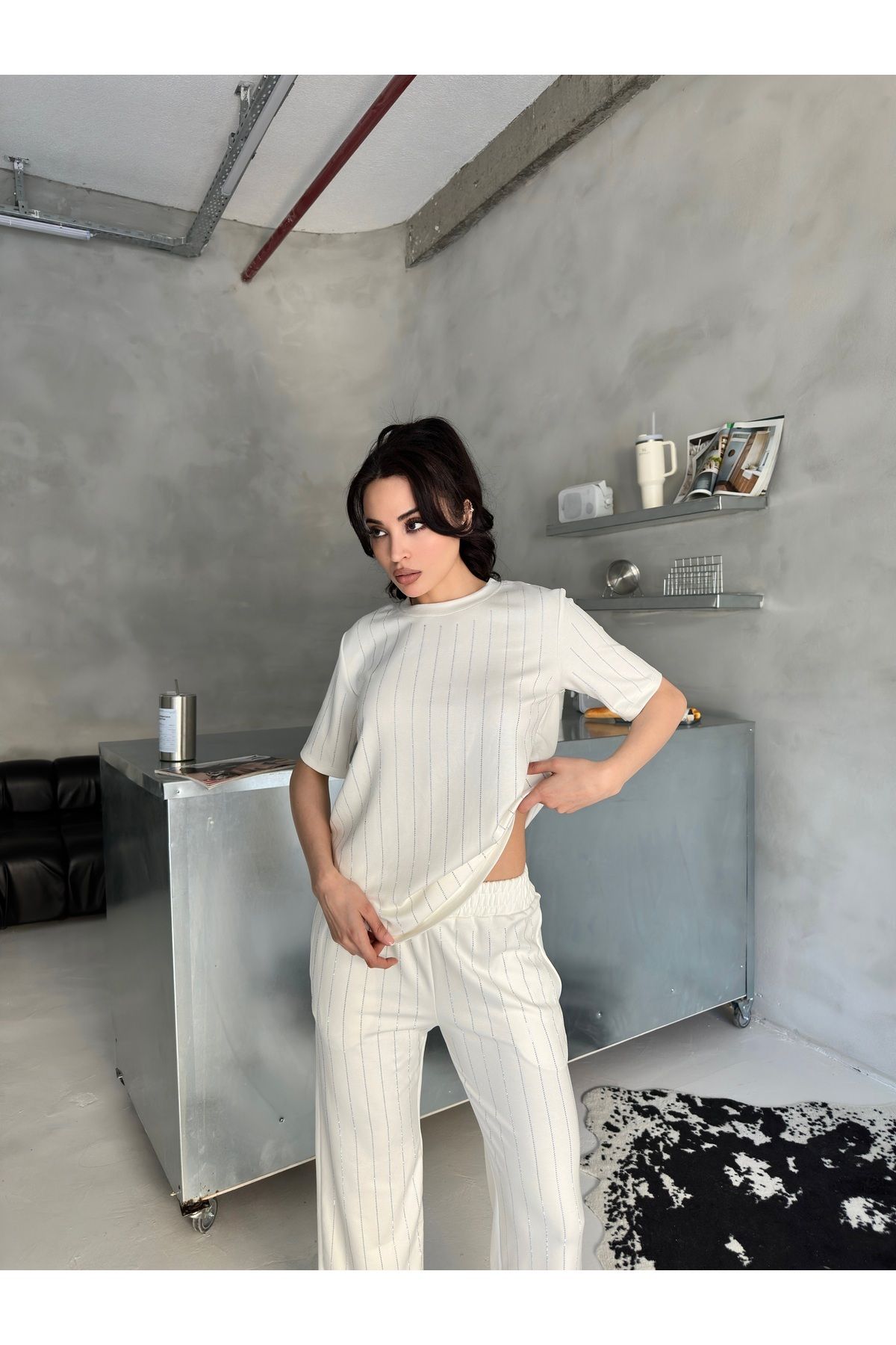 badibadii Çizgili Taşlı Alt Üst Takım