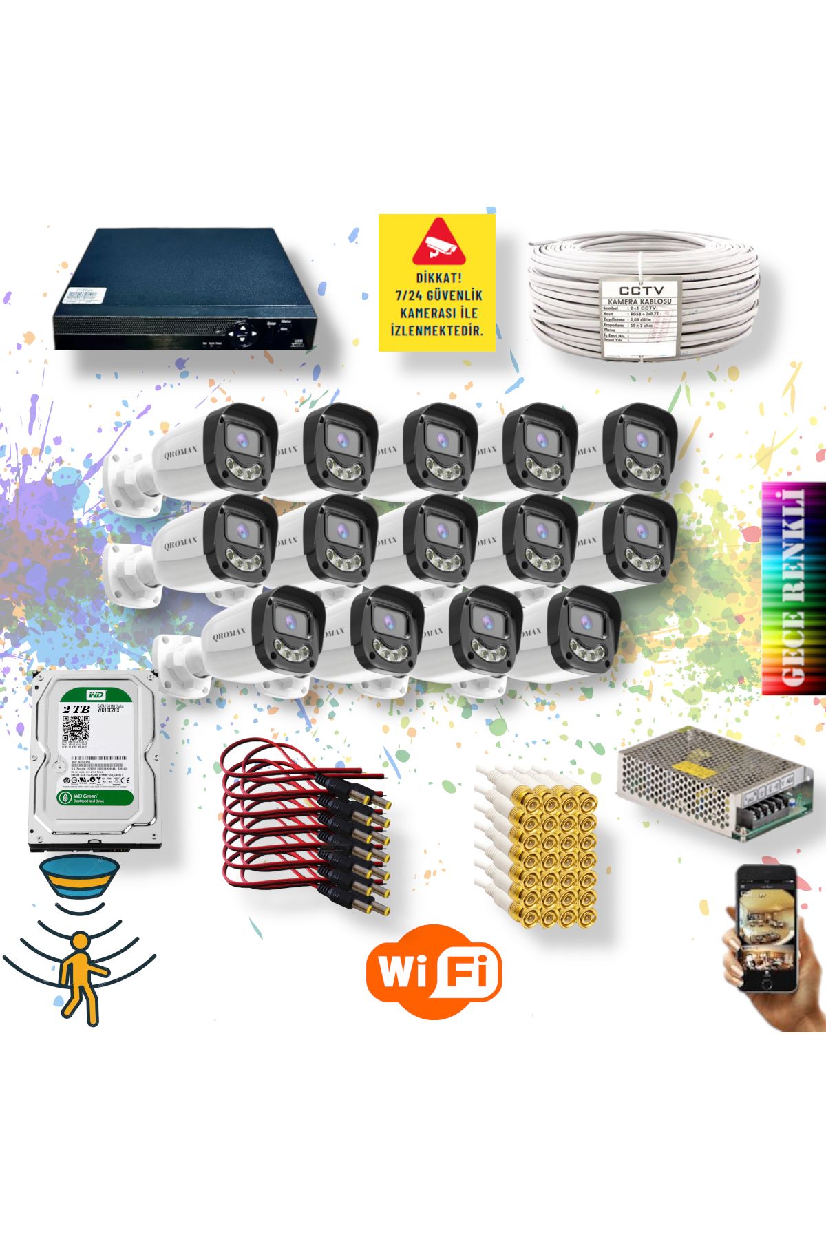 qromax 14 Kameralı Gece Renkli Hareket Algılayan SONY Lensli Güvenlik Kamerası Seti 2304W-9016