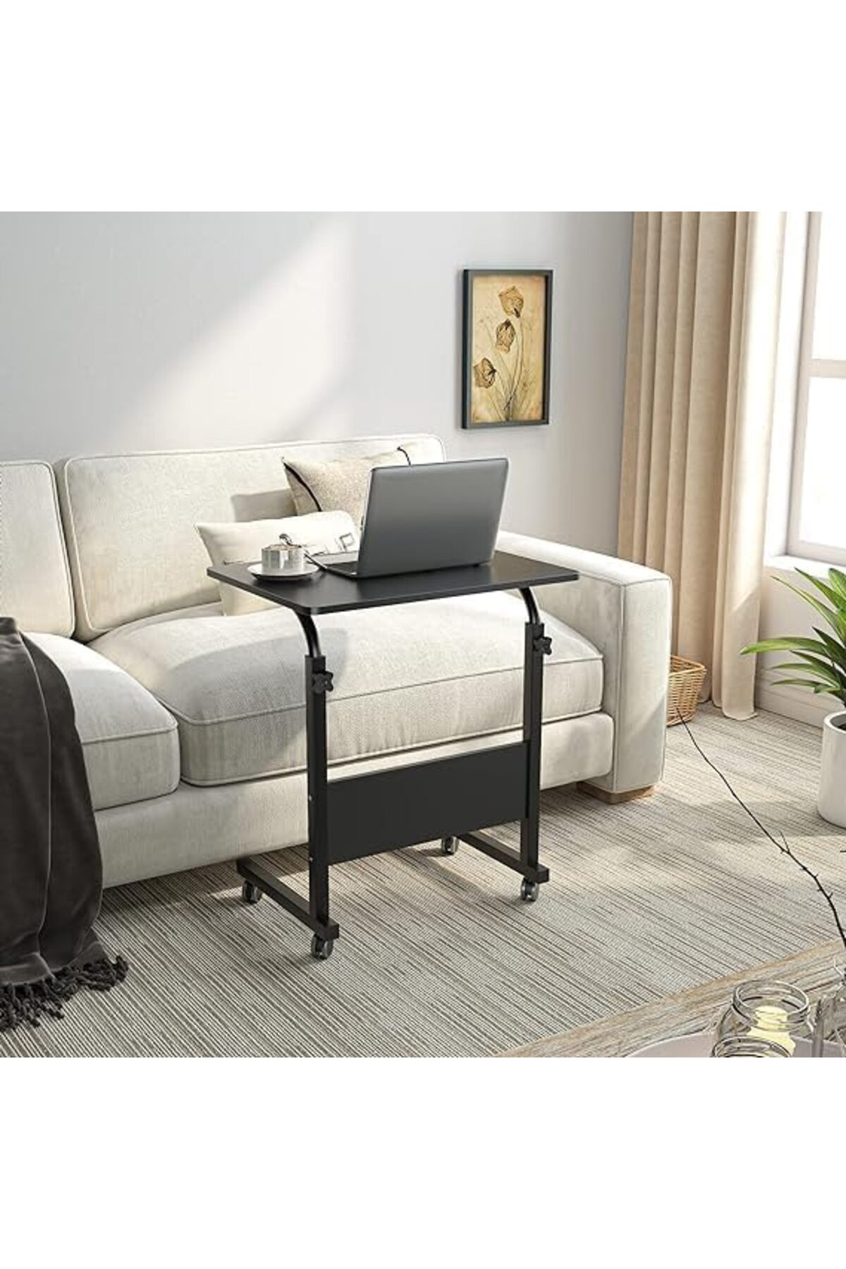🖥️ طاولة لاب توب قابلة للتعديل 90×40 سم – لون اسود مع عجلات للسرير والأريكة و لابتوب