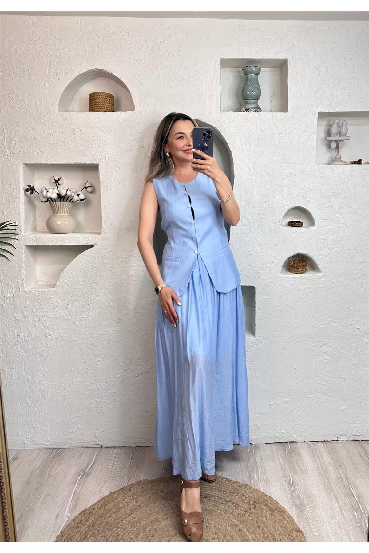 BUĞU BUTİK KUP DETAYLI YELEK TAKIM 8651