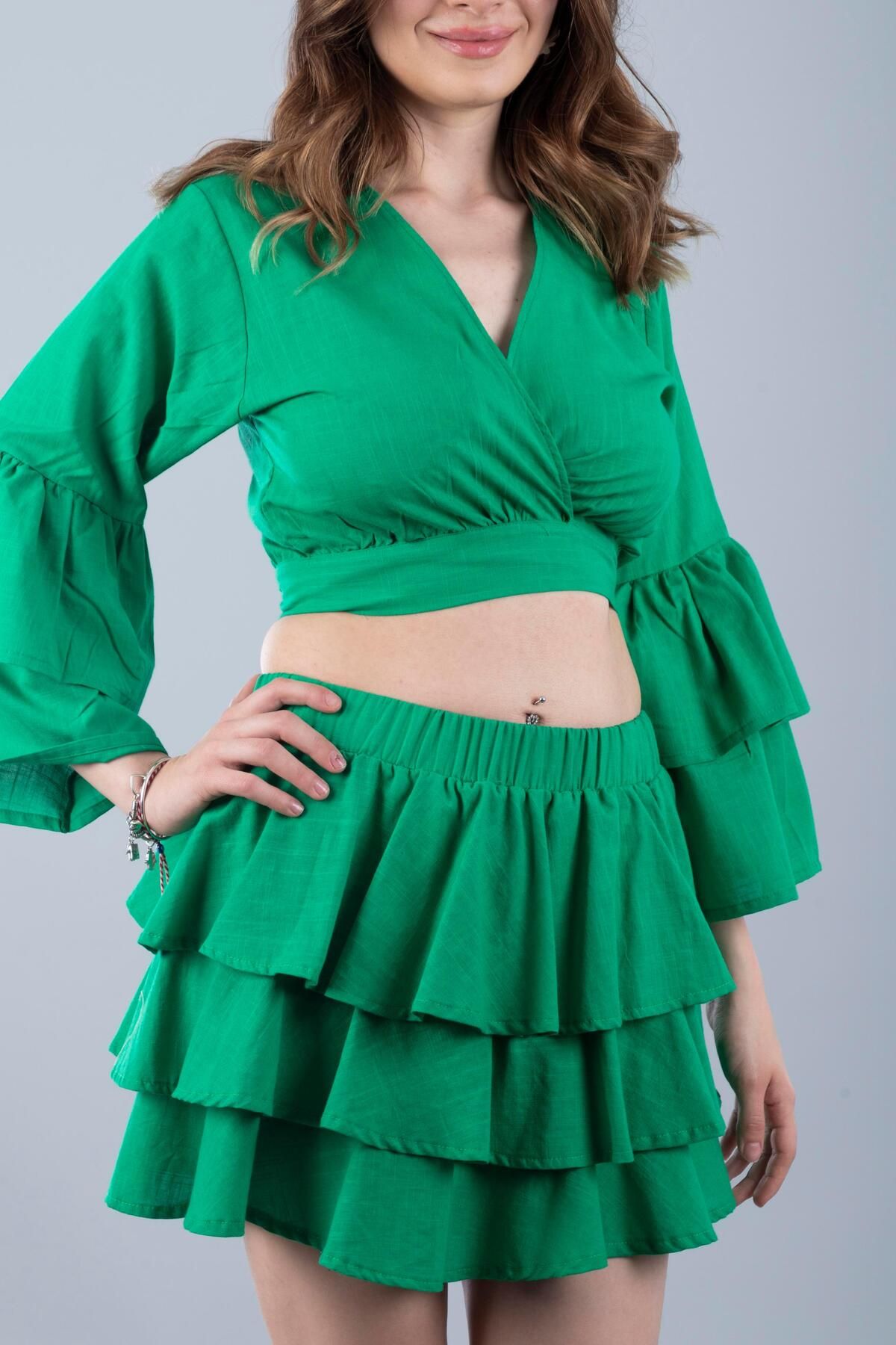 Bonitas Beachwear Pamuklu Bağlamalı Crop Koyu Yeşil