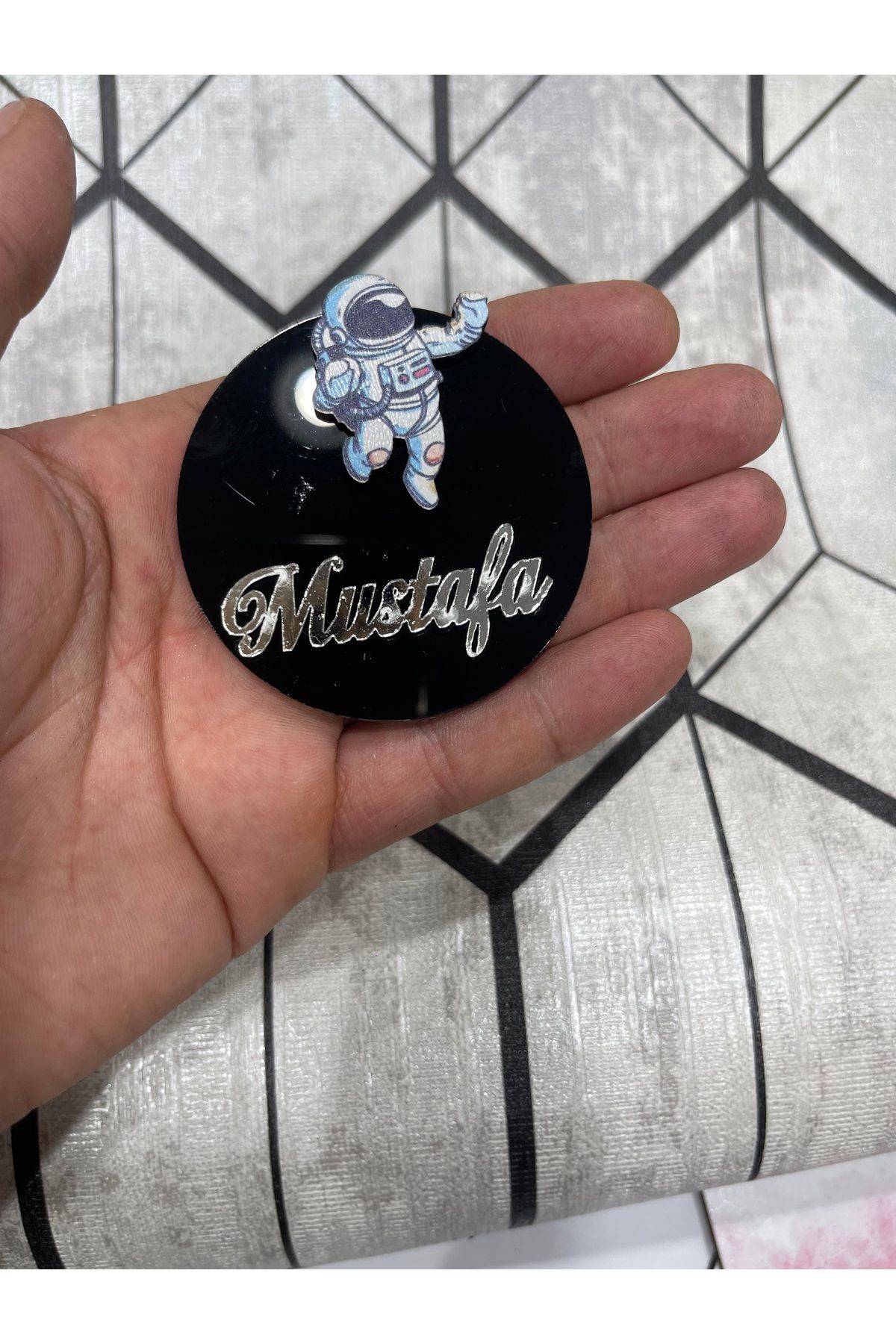 ELF REKLAM Astronot Figürlü Ahşap Baskılı Pleksi Yazılı Magnet 10 Adet
