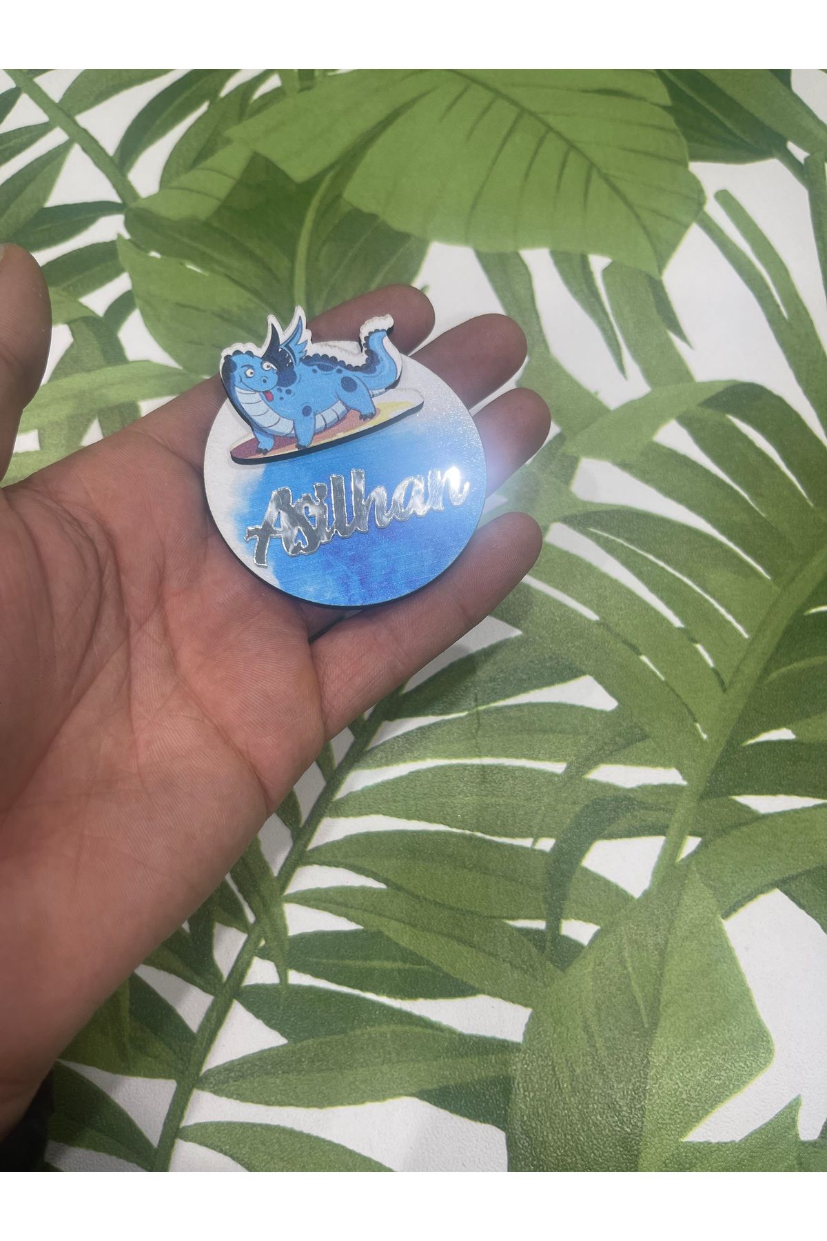 ELF REKLAM Ejderha Figürlü Kişiye Özel Ahşap Baskılı Pleksi Yazılı Magnet 10 Adet