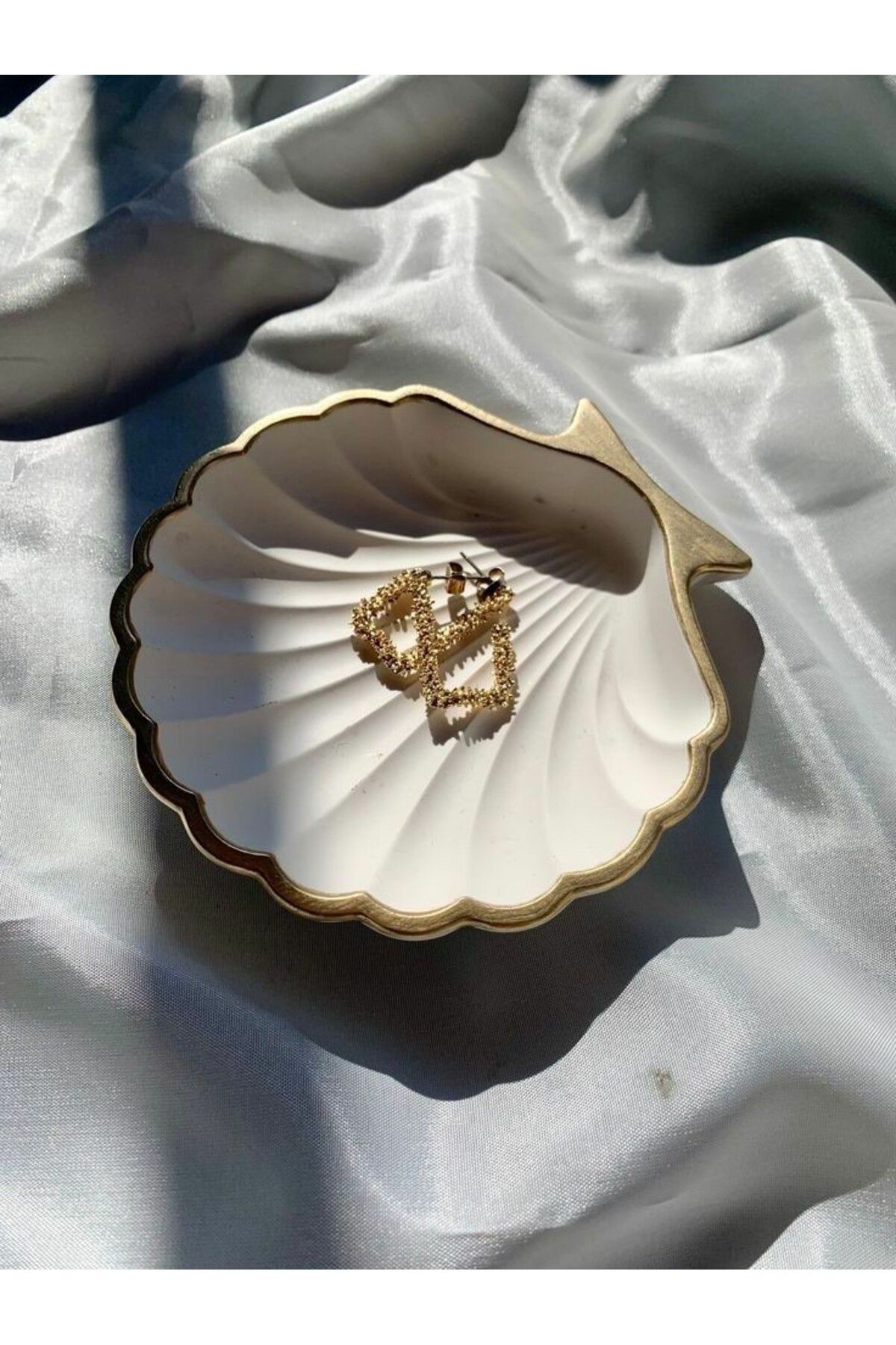 beautystyle Gold Detaylı Dekoratif Beton Istiridye Takı Tabağı | Beyaz