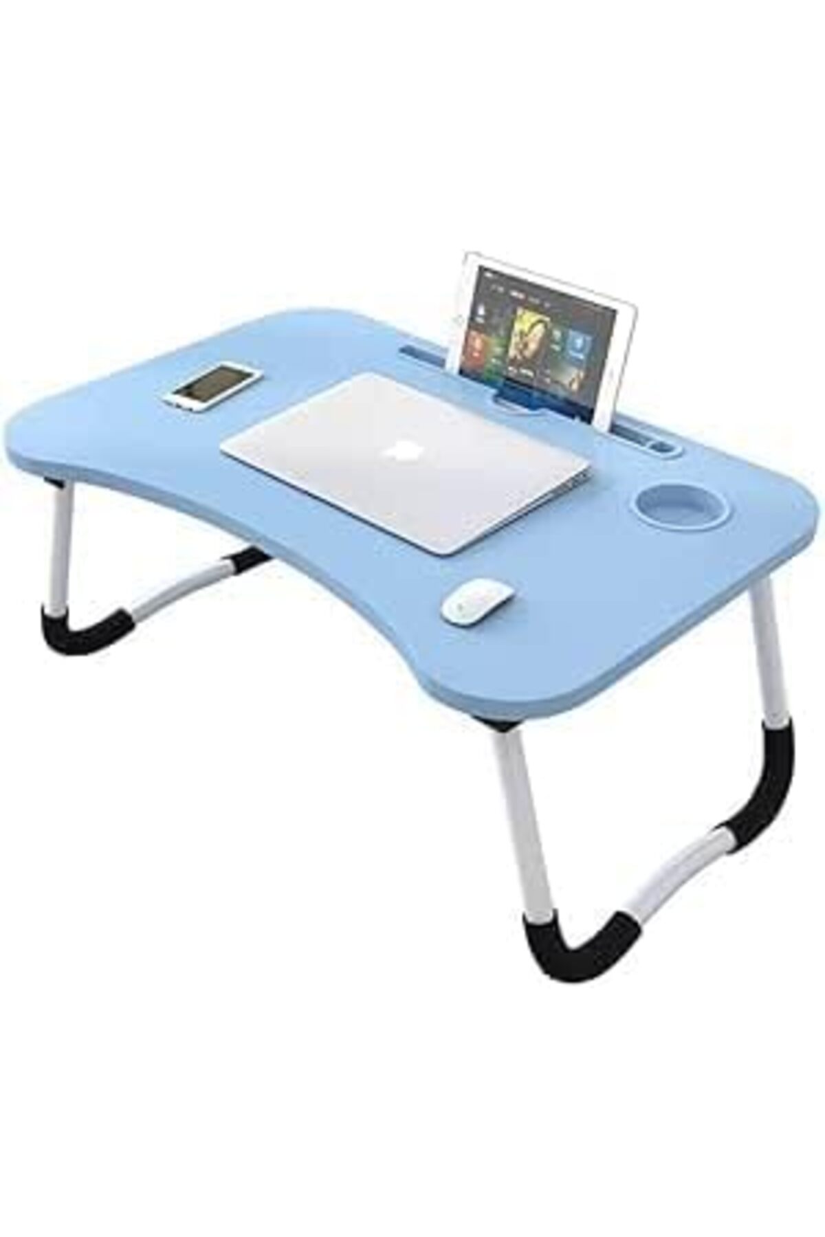 طاولة لابتوب للسرير محمولة قابلة للطي مع حامل أكواب للعمل وتناول الطعام والكتابة، لون ازرق فاتح