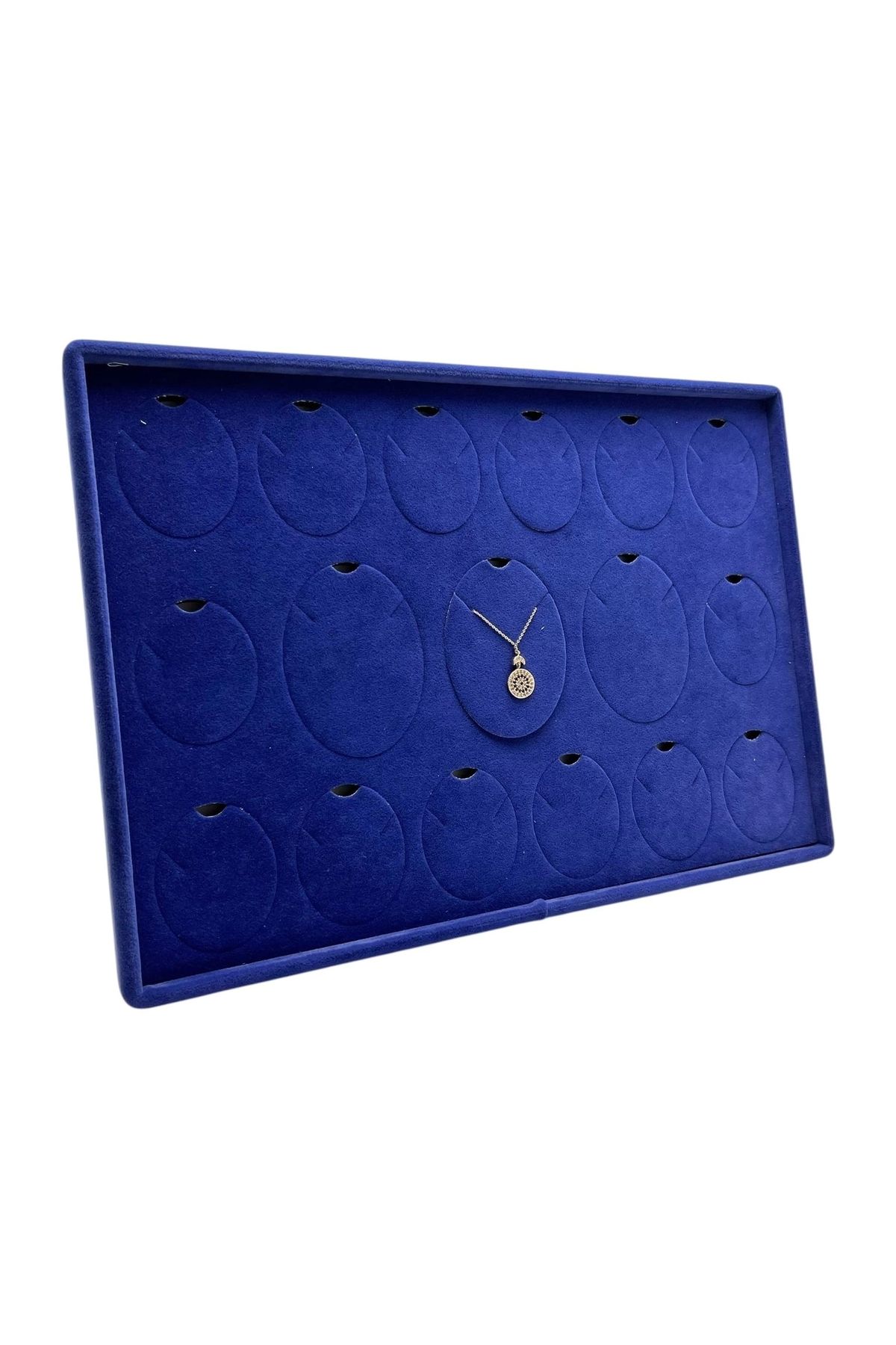 MeGass Dekor Yerli Üretim Bükreş Model Dikine Süet Kumaş Lacivert 34-24 Cm Ayaklı Üçlü Set Tabla Stand