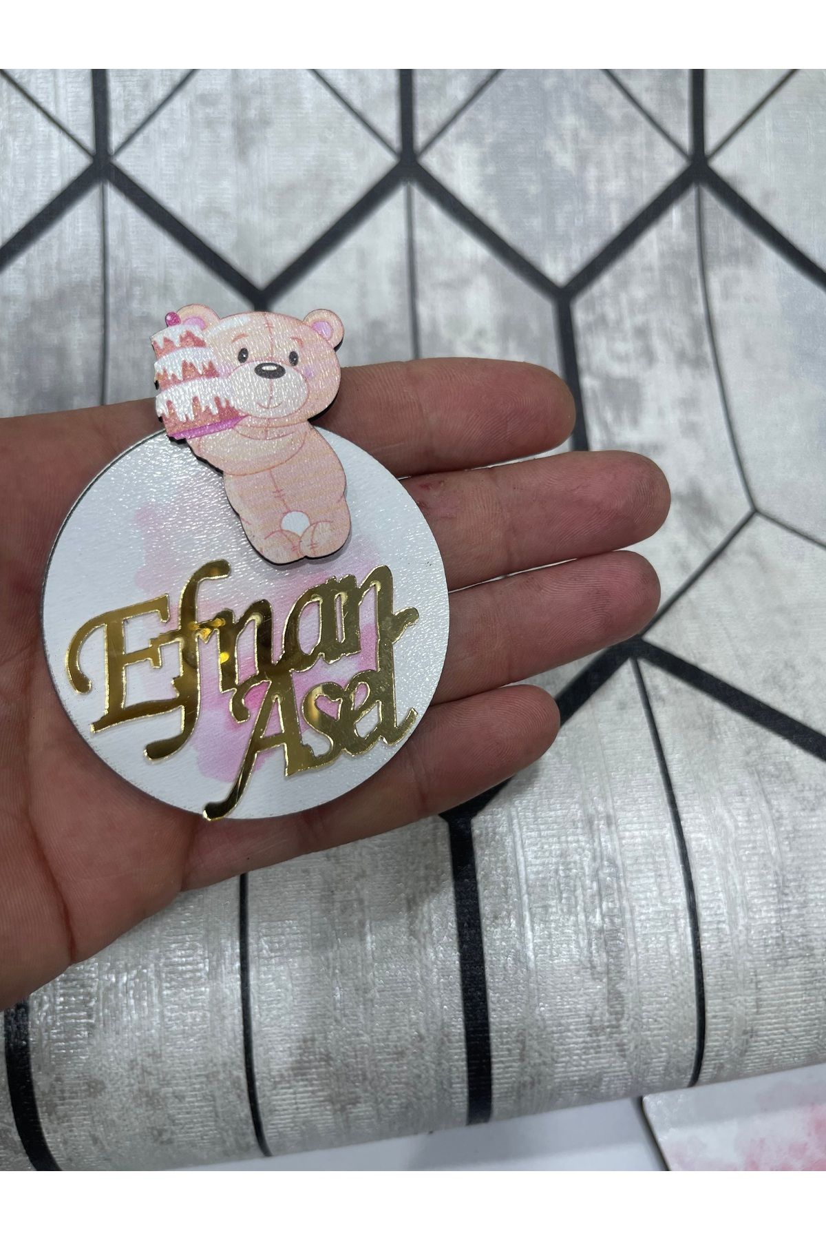ELF REKLAM Ayıcık Figürlü Ahşap Baskılı Pleksi Yazılı Magnet 10 Adet