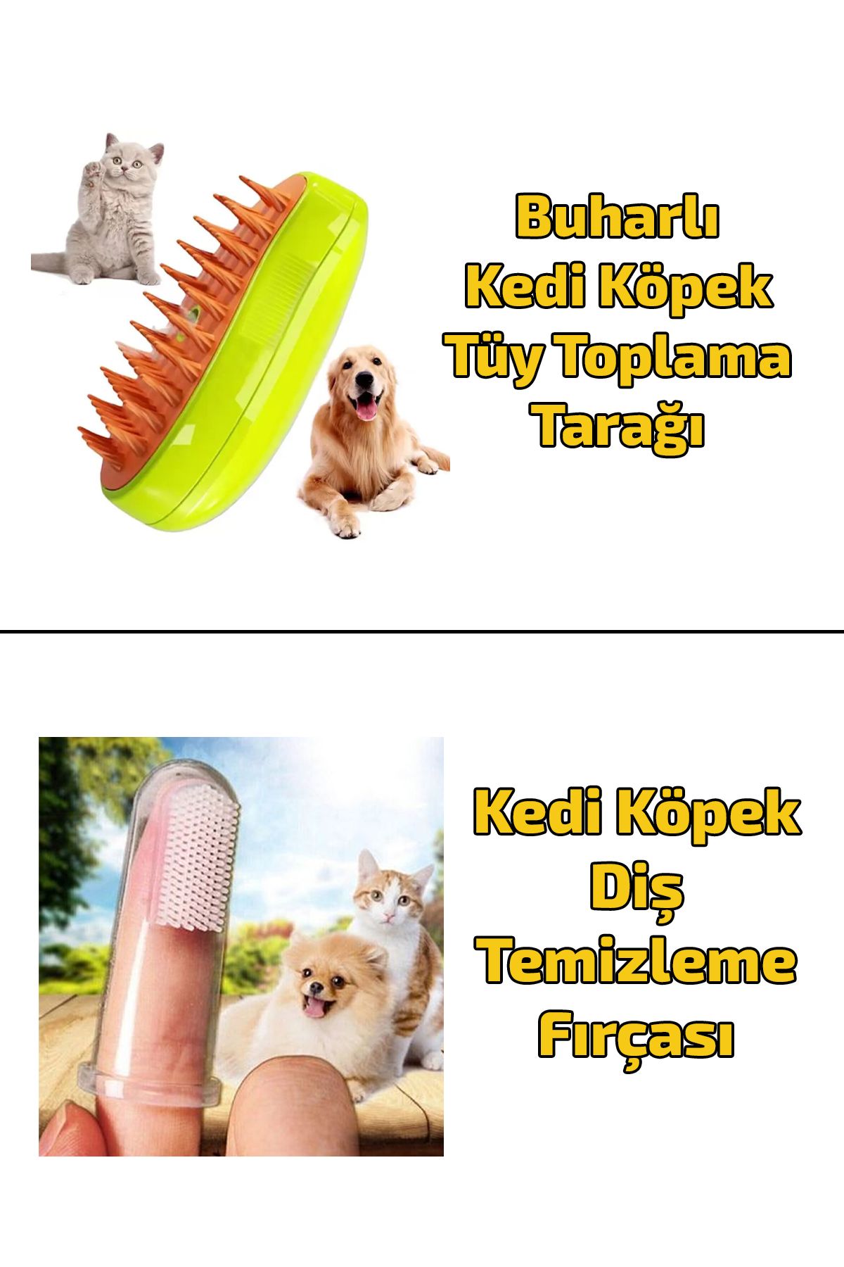 rianka Buharlı Yumuşak Kedi Köpek Yıkama Tüy Toplama Tarağı Kedi Köpek Diş Temizleme Fırçası 2'li Set