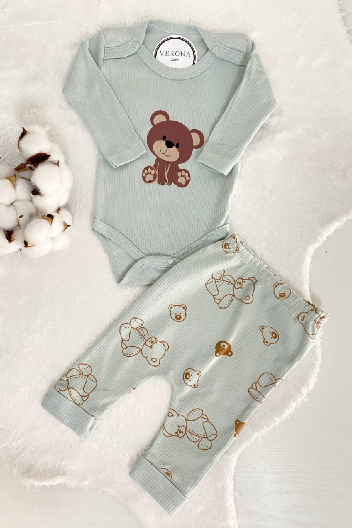 VERONA TARZ Kız Erkek Bebek Ayıcıklı 2li Takım 2 Parça Alt Üst Çıtçıtlı Body Takımı Mevsimlik Yenidoğan Kıyafeti fotoğrafı 4 (önizleme)