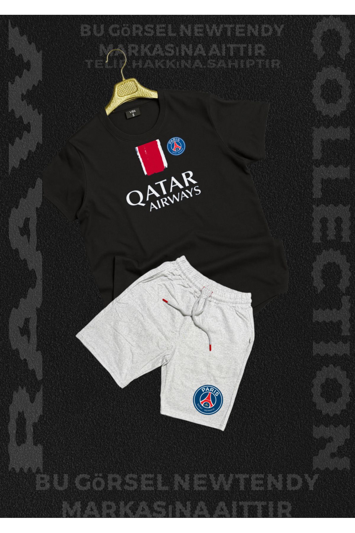 NEW TRENDY COLLECTİON Paris Qatar Airways Baskılı Beyaz Tişört basket Şort Erkek Spor Takım Kombin Yazlık