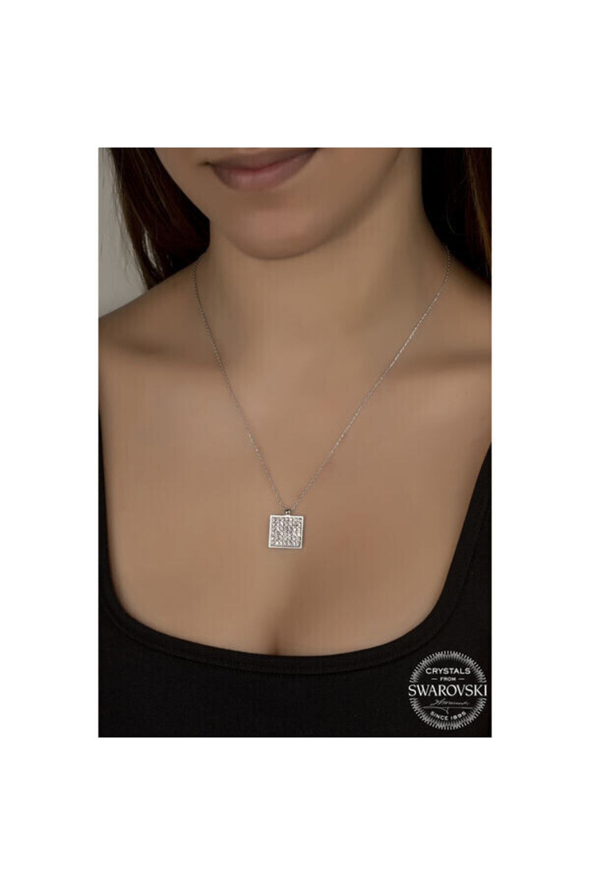 shop Crystal Taşlı Kare 925 Ayar Gümüş Kolye