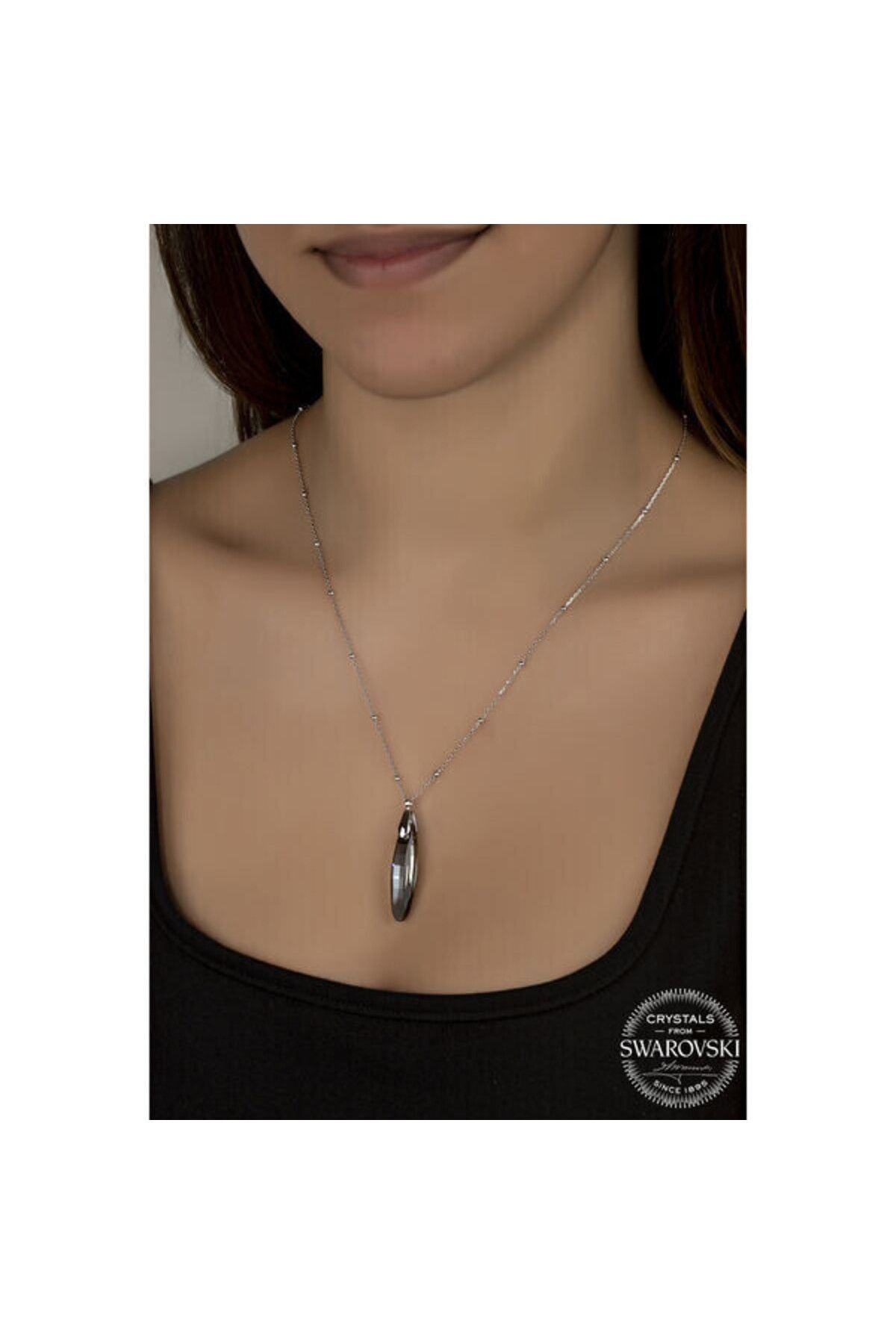 shop Crystal Taşlı Çubuk Top Zincir 925 Ayar Gümüş Kolye