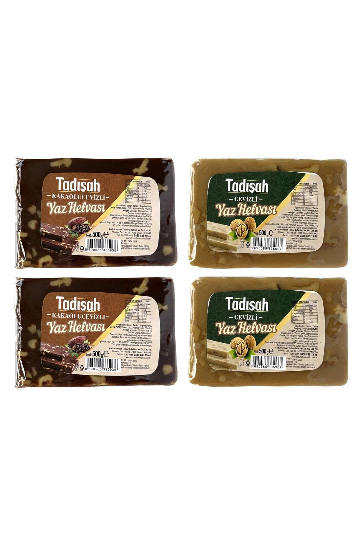Abdurrahman Tatlıcı Tadışah Yaz Helvası Kak.Cevizli ve Cevizli 500 gr x 4 Adet
