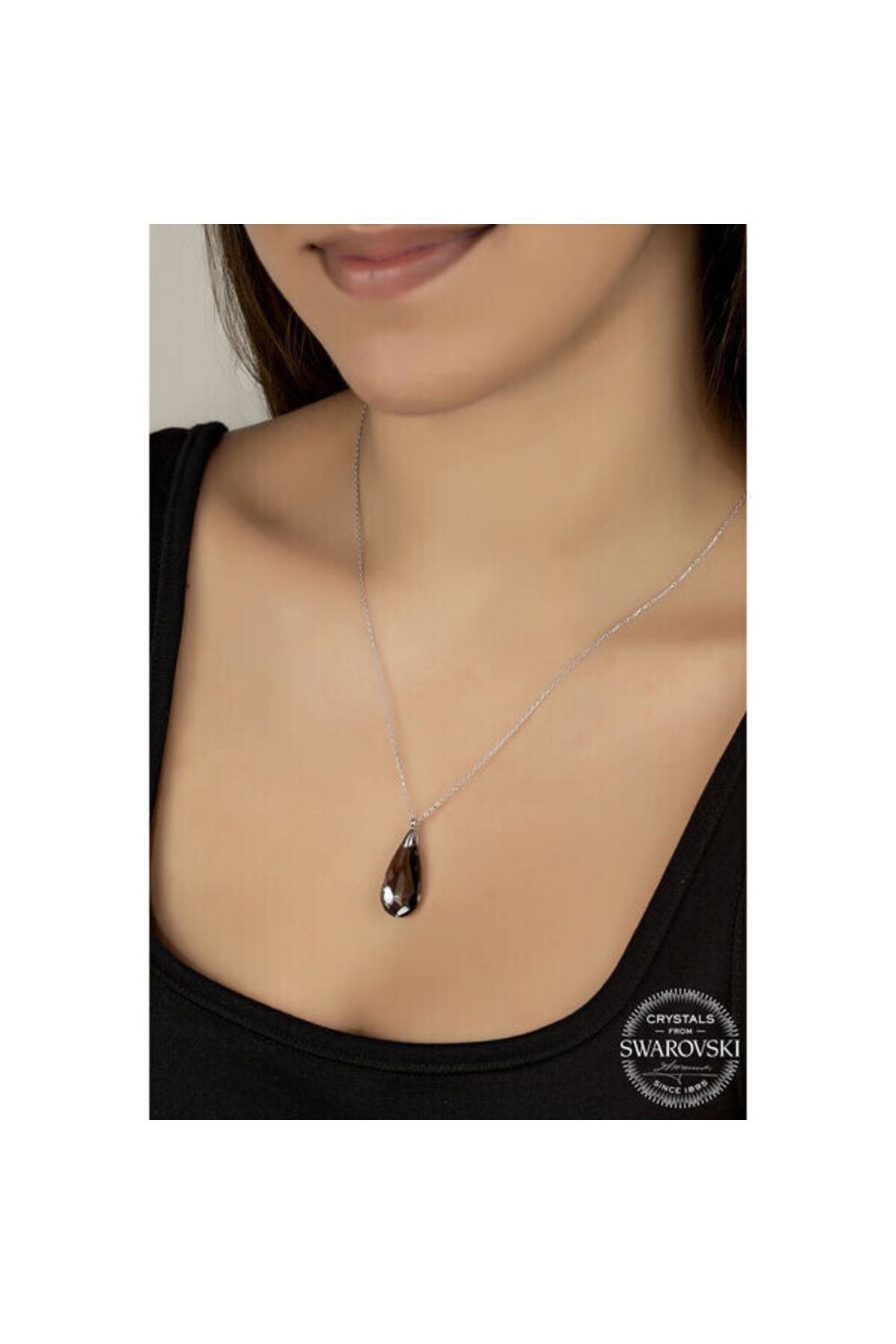 shop Crystal Taşlı Damla 925 Ayar Gümüş Kolye