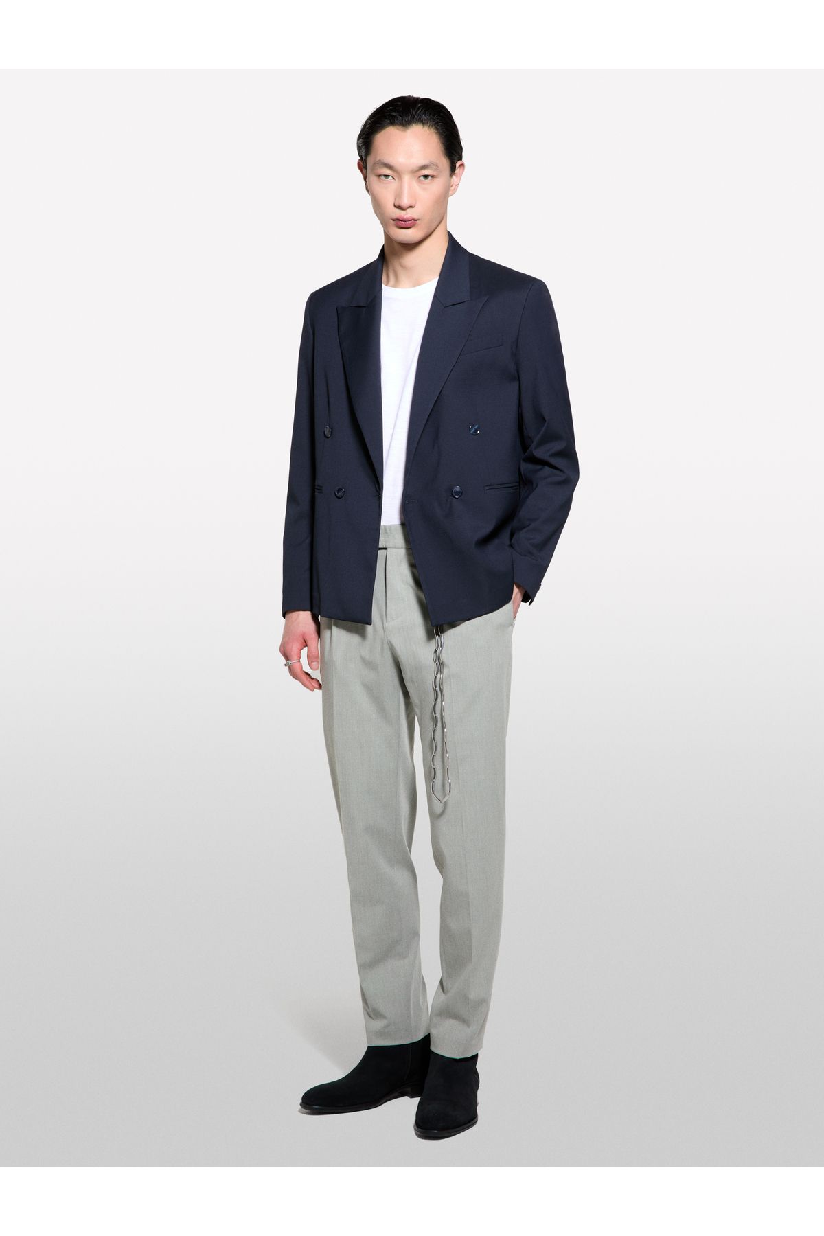 Sisley Erkek Koyu Lacivert Viskoz Karışımlı Kruvaze Regular Fit Blazer Ceket
