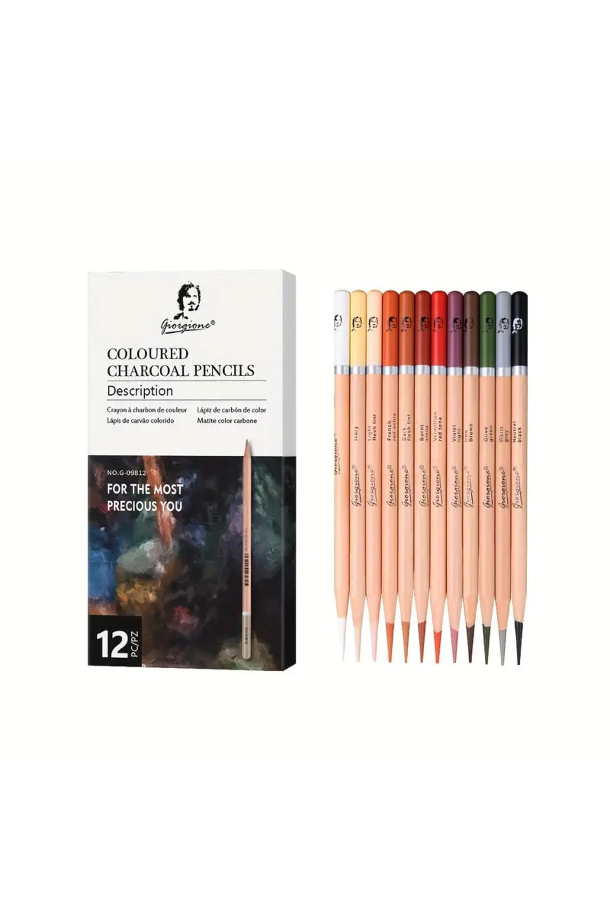 Art Tone Giorgione 12 Renkli Charcoal Kömür Kalemi Seti Eskiz Karakalem Grafiti Çizim Coloured Pencils