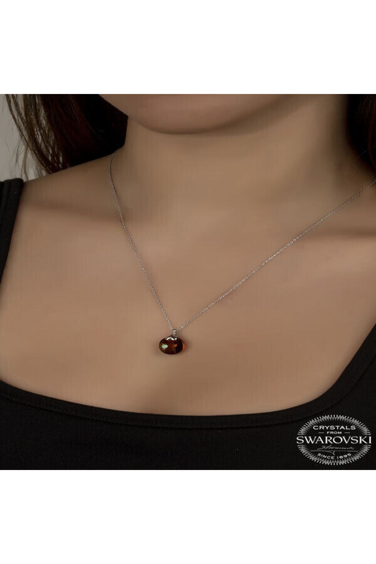 shop Crystal Kahverengi Taşlı 925 Ayar Gümüş Kolye