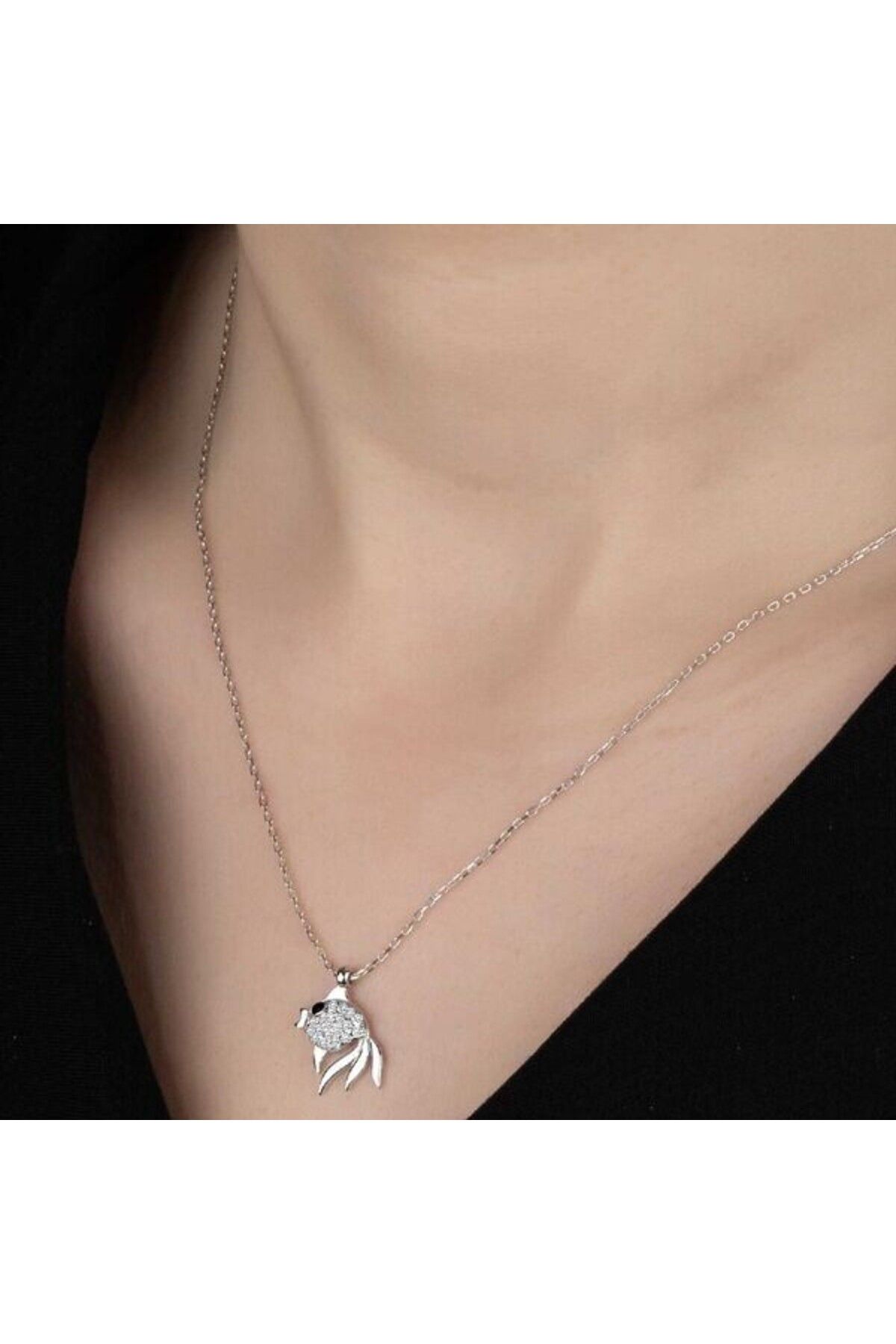 shop Taşlı Balık 925 Ayar Gümüş Kolye
