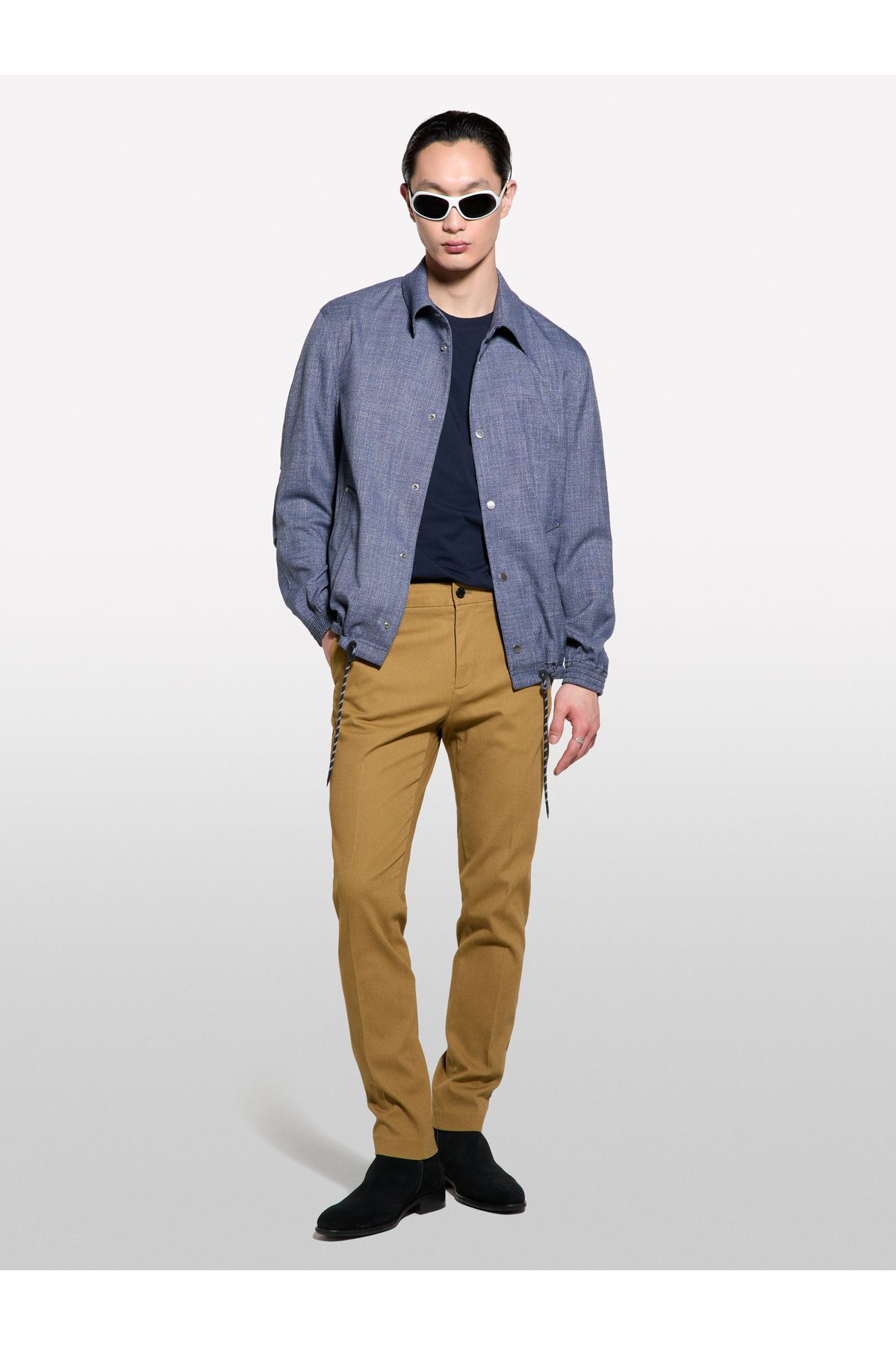 Sisley Erkek Lacivert Streç Viskozlu Büzme İp Detaylı Regular Fit Ceket