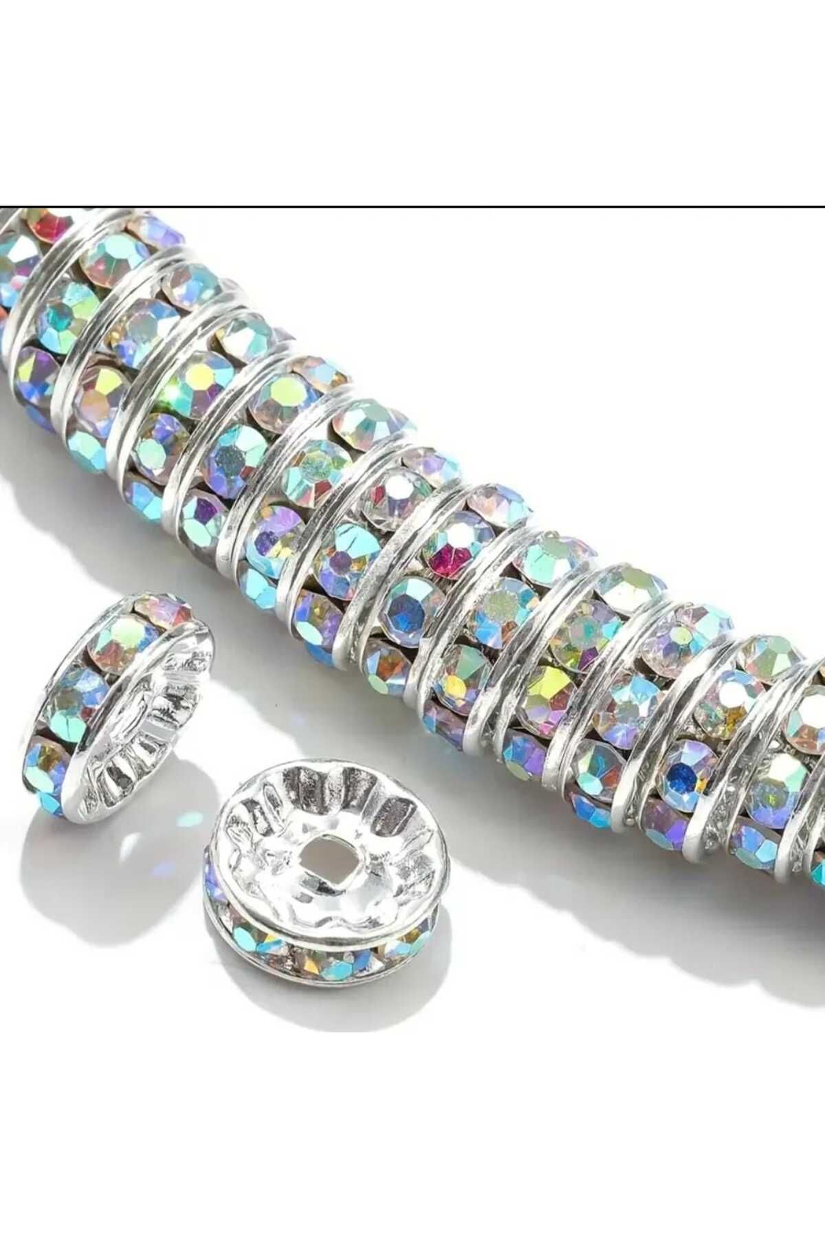yiğit aksesuar 100 Adet 8 Mm Janjanlı Rondela Kristal Taşlı Takı Ara Aparatı