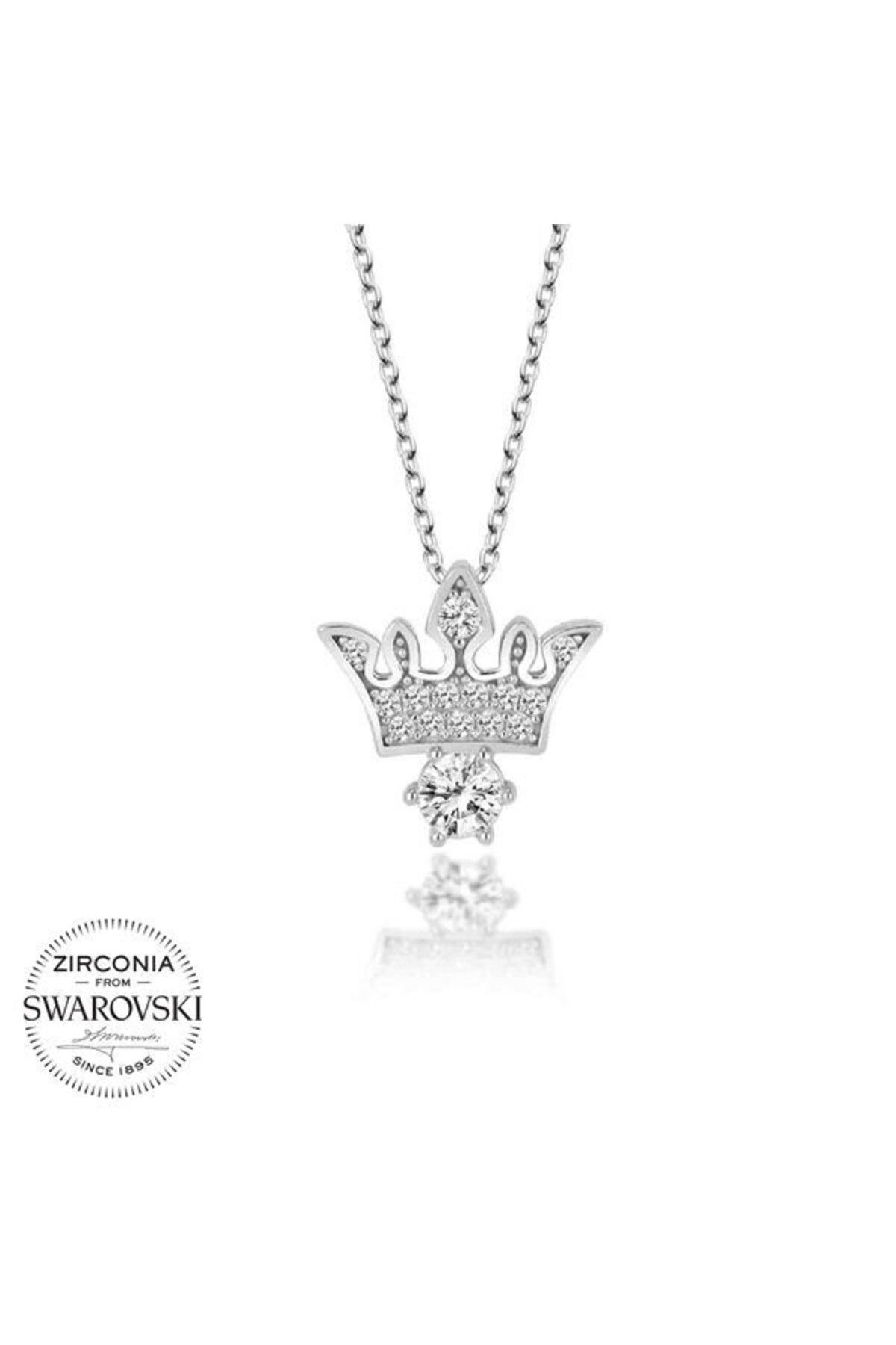 925 Gümüş SwarovskKral Tacı 925 Ayar Gümüş Kolye