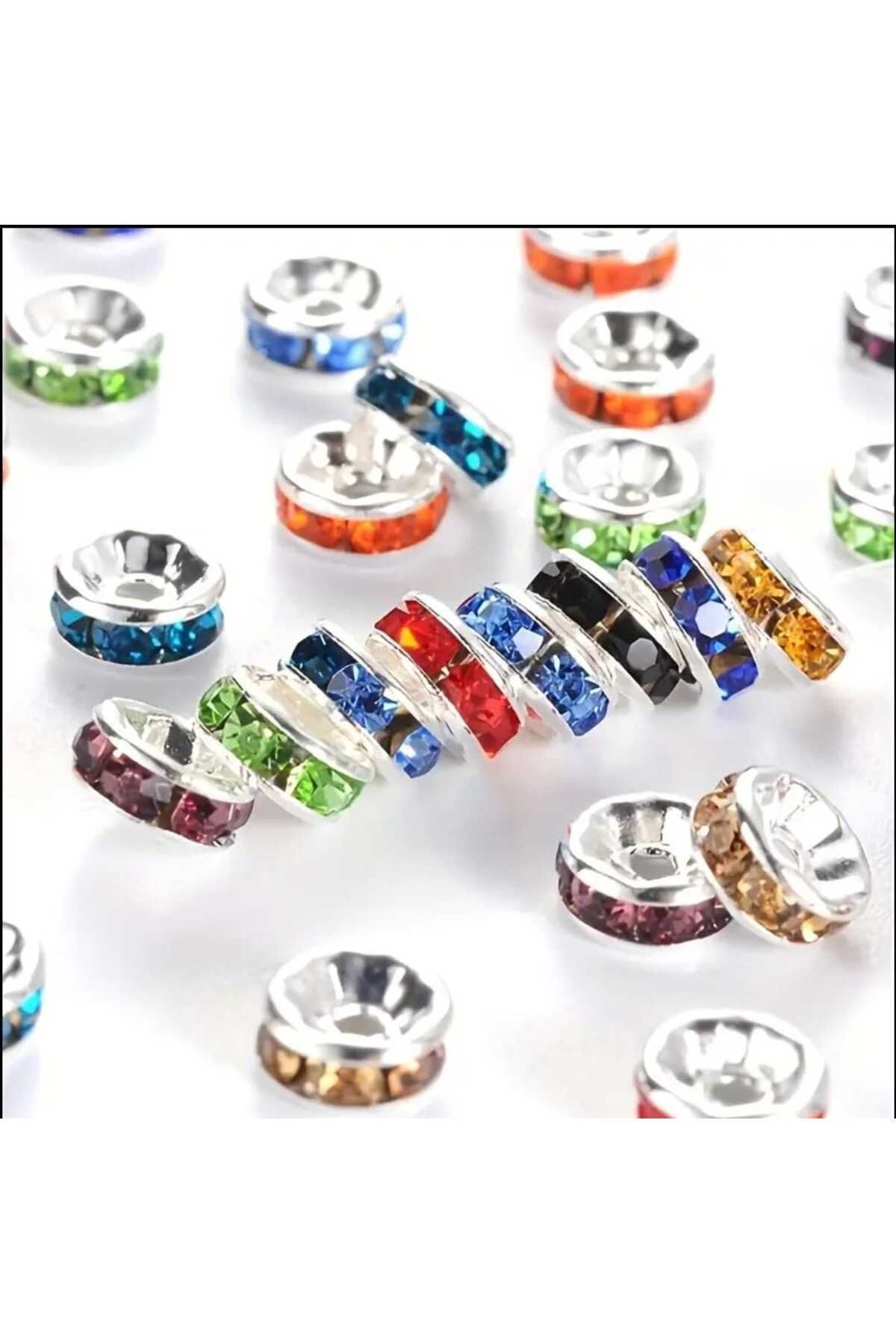 yiğit aksesuar 100 Adet 8 Mm Karışık Rondela Kristal Taşlı Takı Ara Aparatı