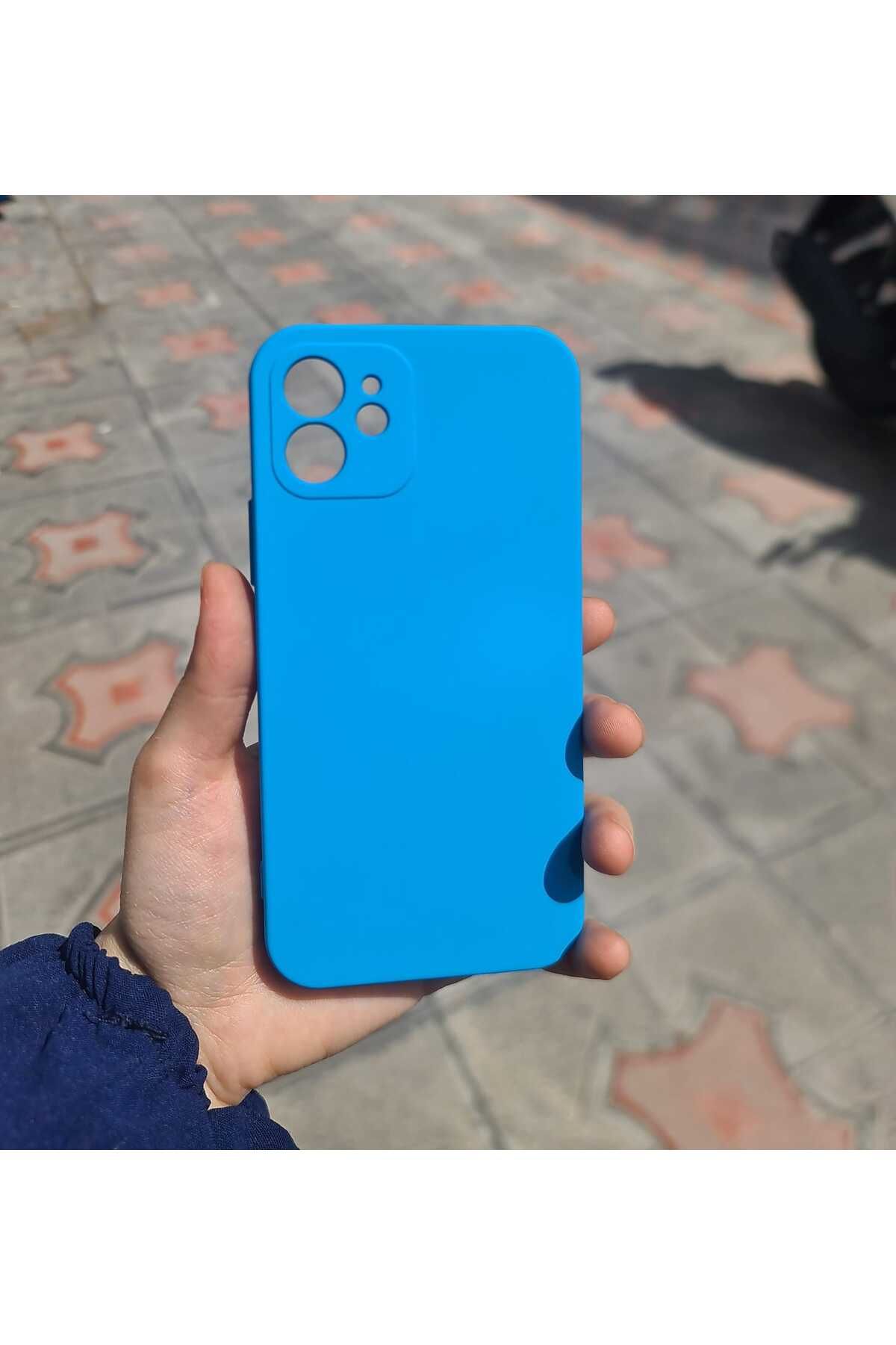 CEP-HANE Apple İphone 12 Silikon İçi Kadife Telefon Kılıf Mavi