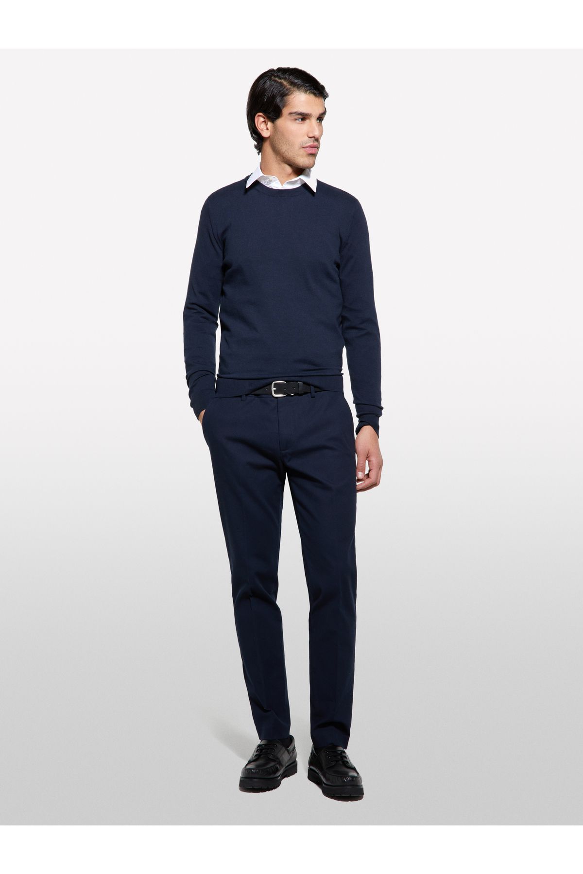 Sisley Erkek Koyu Lacivert Streç Pamuklu Logo Detaylı Slim Fit Chino Pantolon