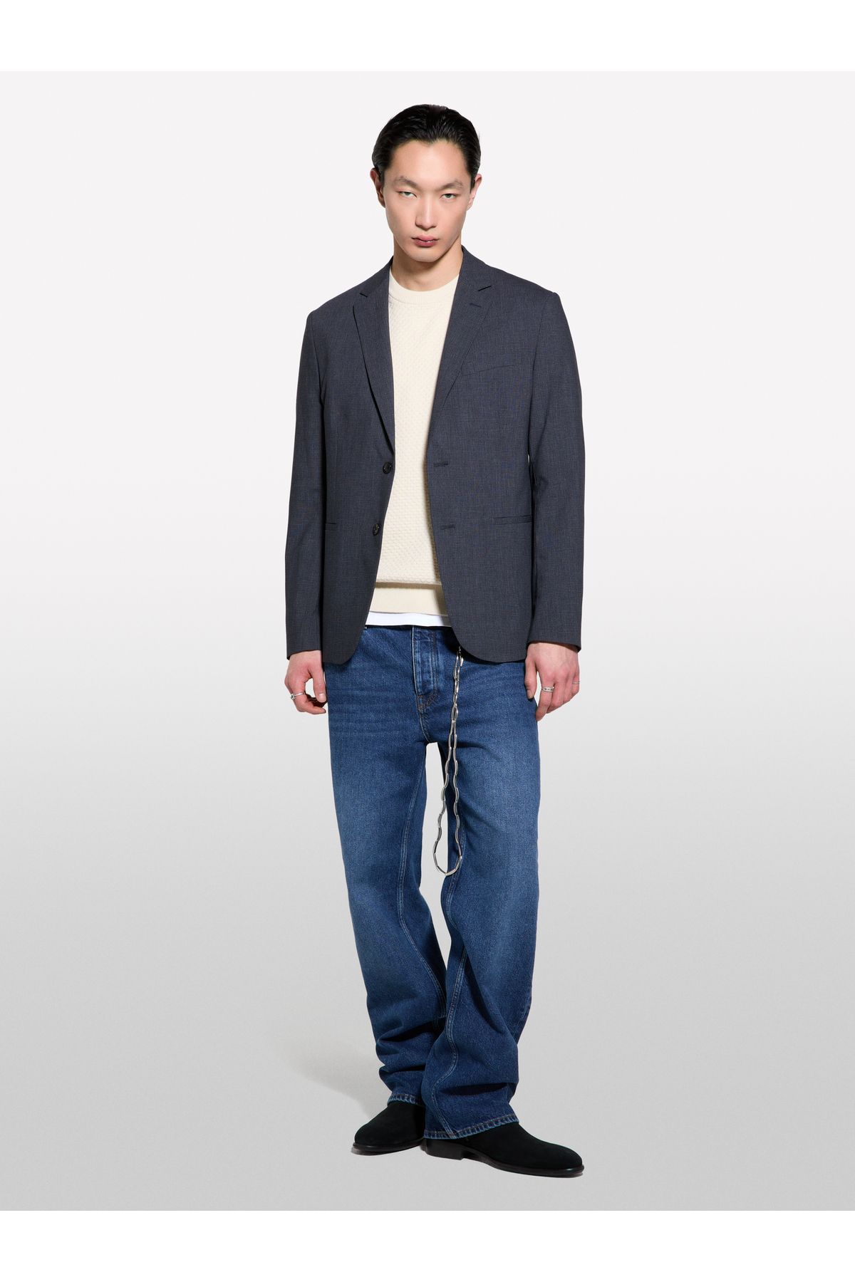 Sisley Erkek Füme Yün Karışımlı Slim Comfort Fit Blazer Ceket