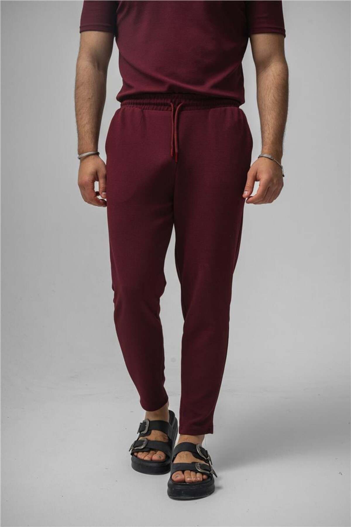 OUTFİT MAN Erkek Gizli Kabartma Boyfriend Eşofman Bordo