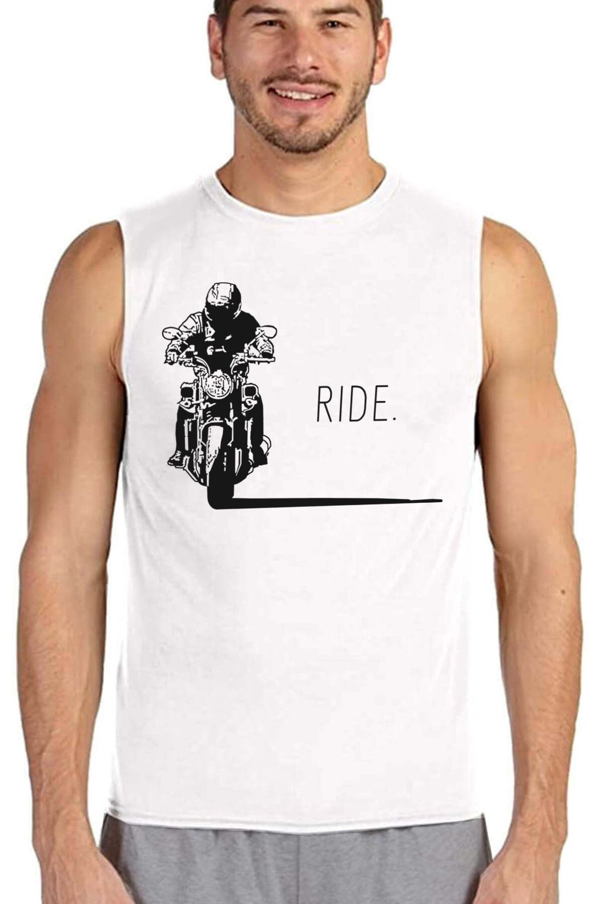ROCKANDROLL Moto Gölgesi Beyaz Kesik Kol | Kolsuz Erkek Tshirt | Atlet