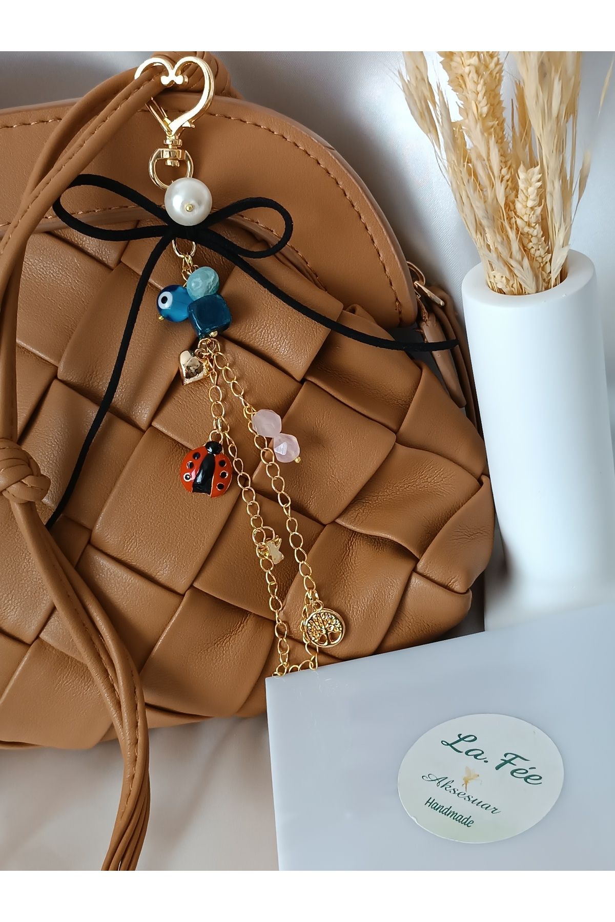 La fee aksesuar Çanta Charms & Bag Charm & Hediye Anahtarlık kalp çiçek nazar boncuğu uğur böceği hayat ağacı