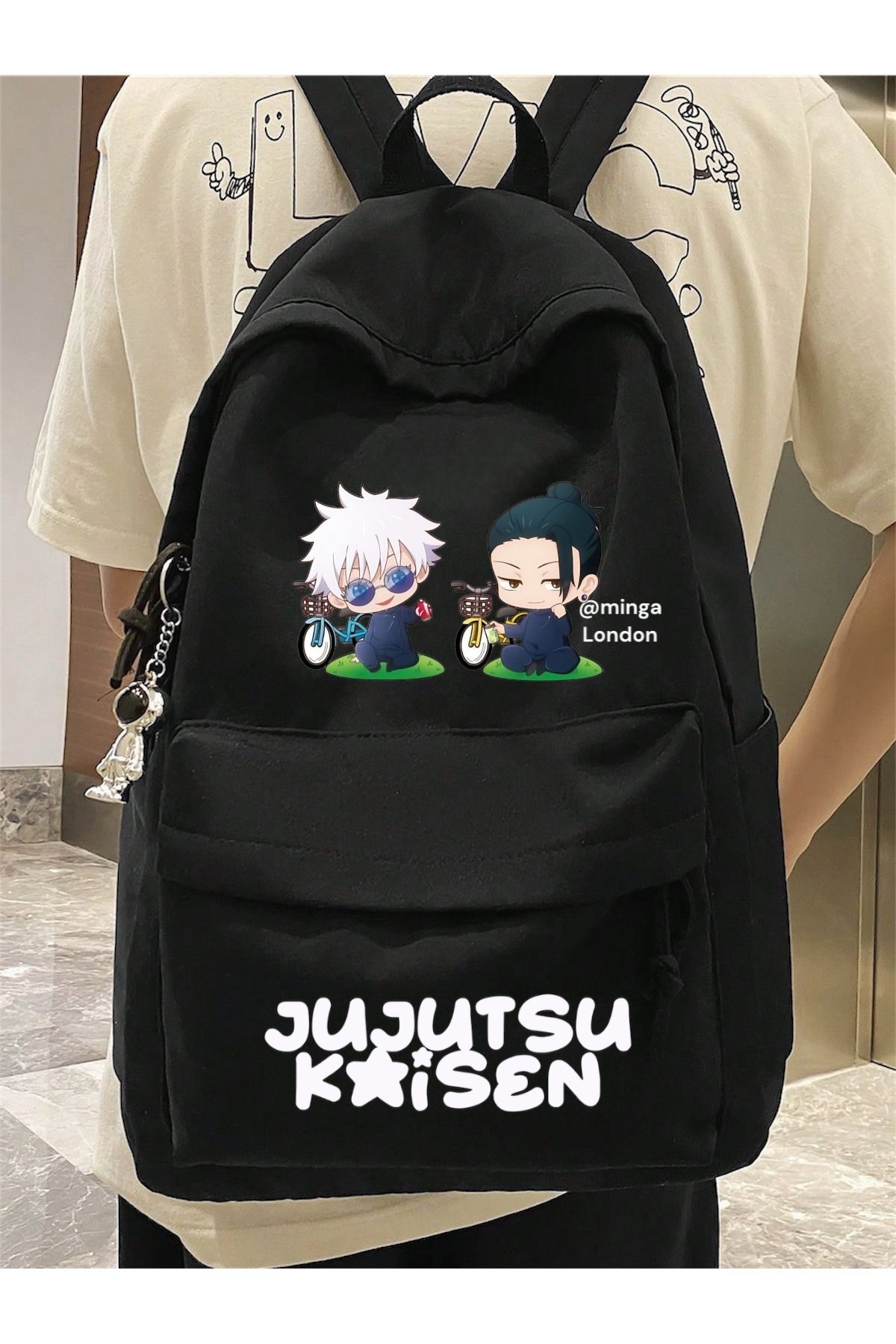 Minga London Siyah Jujutsu Kaisen Best Friend Baskılı Okul, Dershane, Kurs Baskılı Sırt Çantası -Minga London